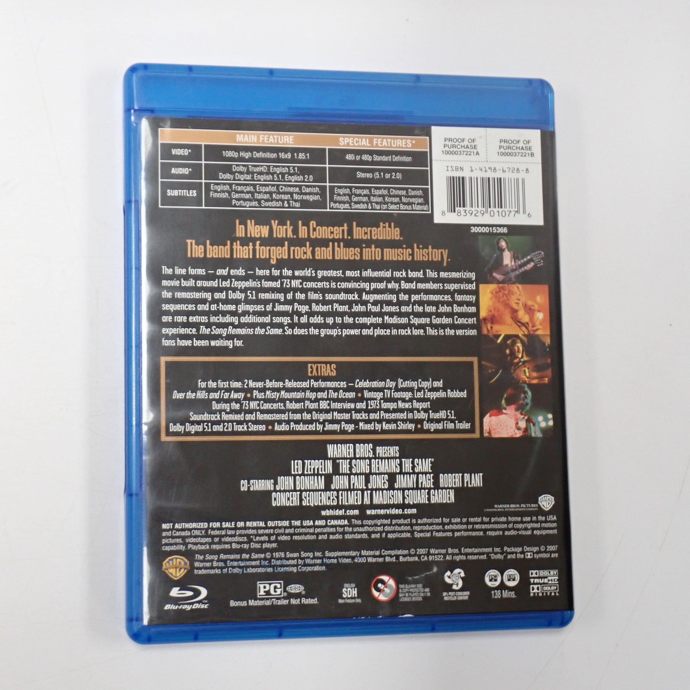 Led Zeppelin - The Song Remains The Same (Live) - Blu-Ray [Pre-Owned]