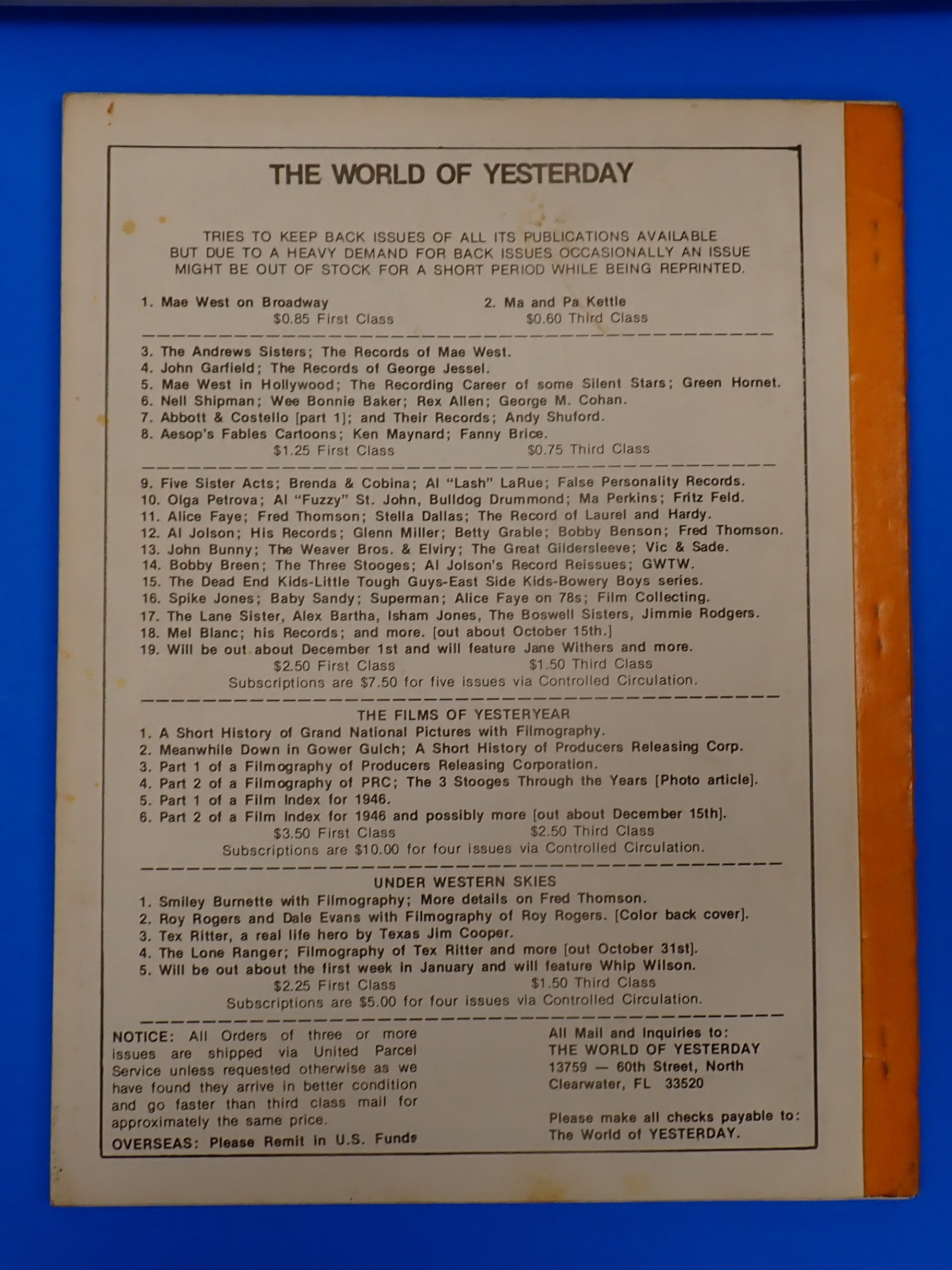 The World of Yesterday #19 (1978) - Mel Blanc on Cover