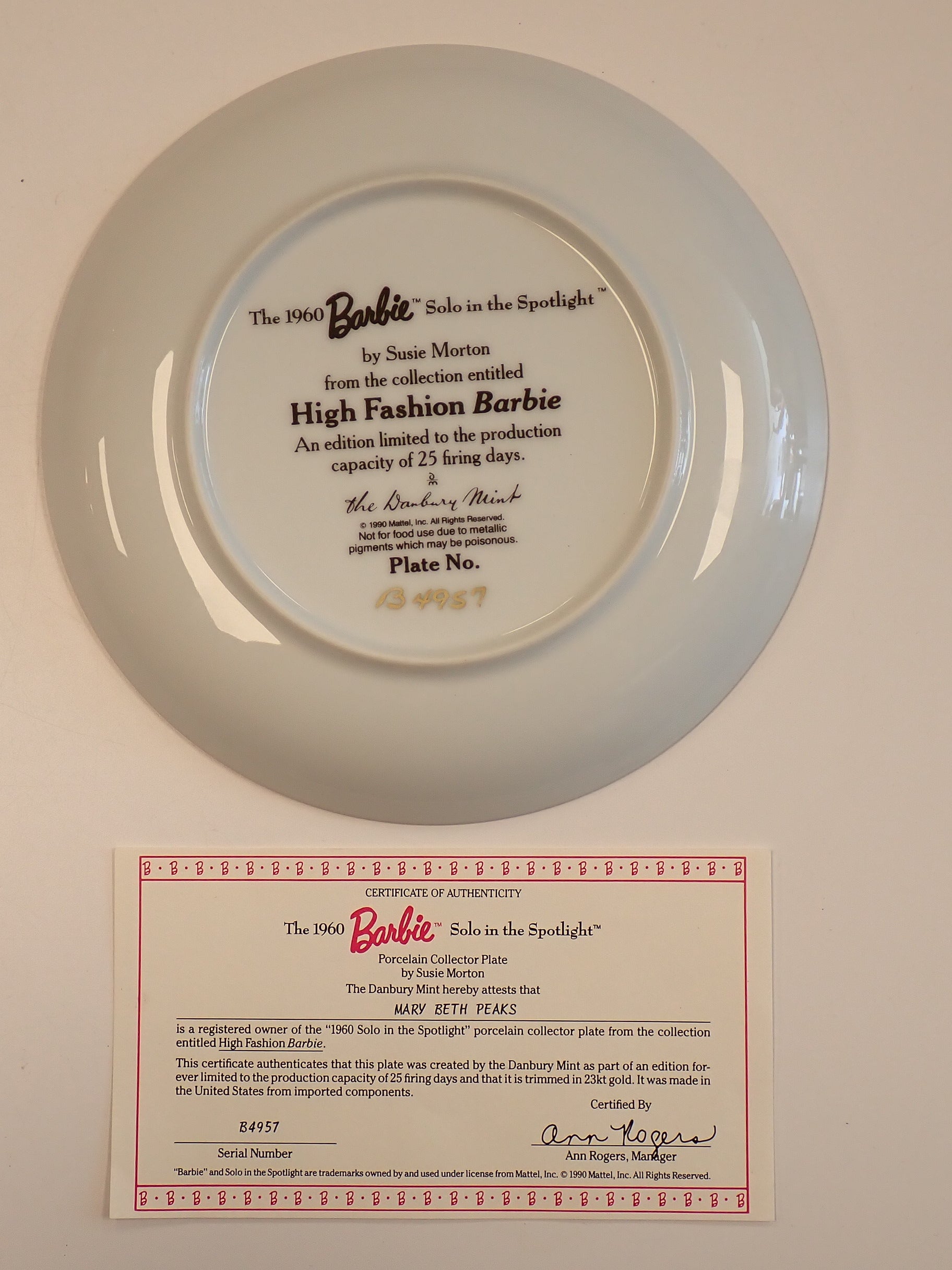 1990 1960 Solo in the Spotlight - Collector Plate [Pre-Owned]