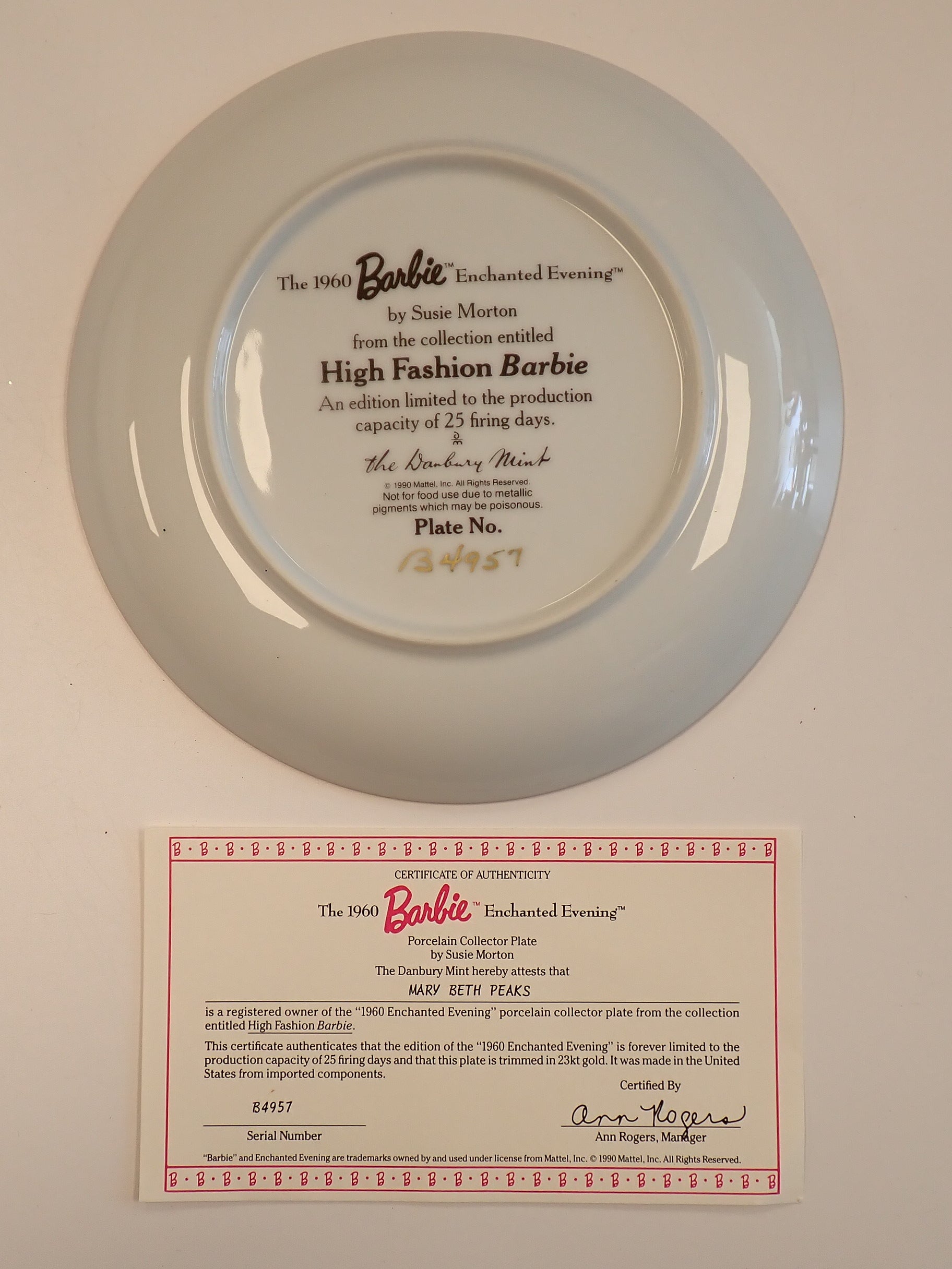 1990 "1960 Enchanted Evening" - Collector Plate [Pre-Owned]