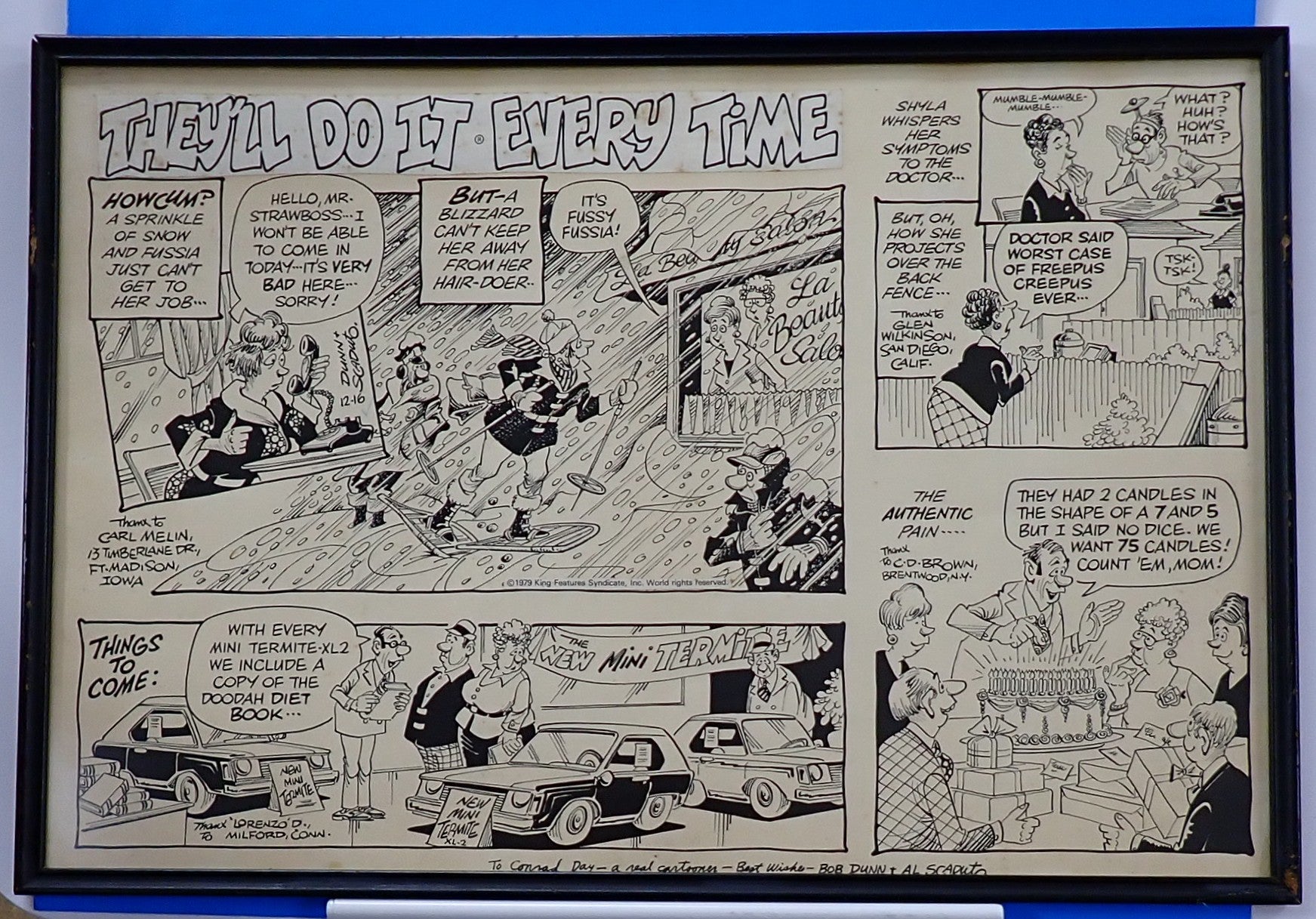 Original Art Panel from Comic They'll Do It Every Time Signed by Bob Dunn and Al Scaduto