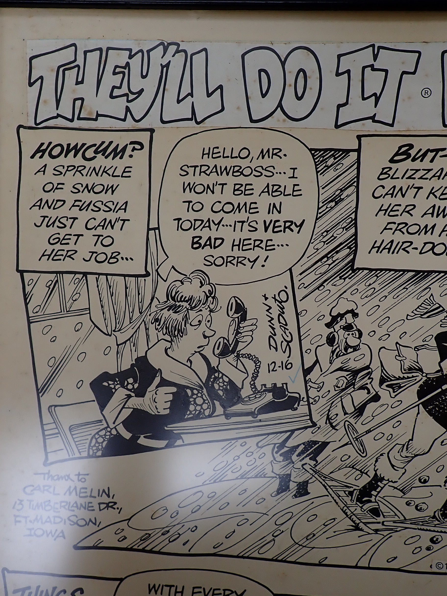 Original Art Panel from Comic They'll Do It Every Time Signed by Bob Dunn and Al Scaduto