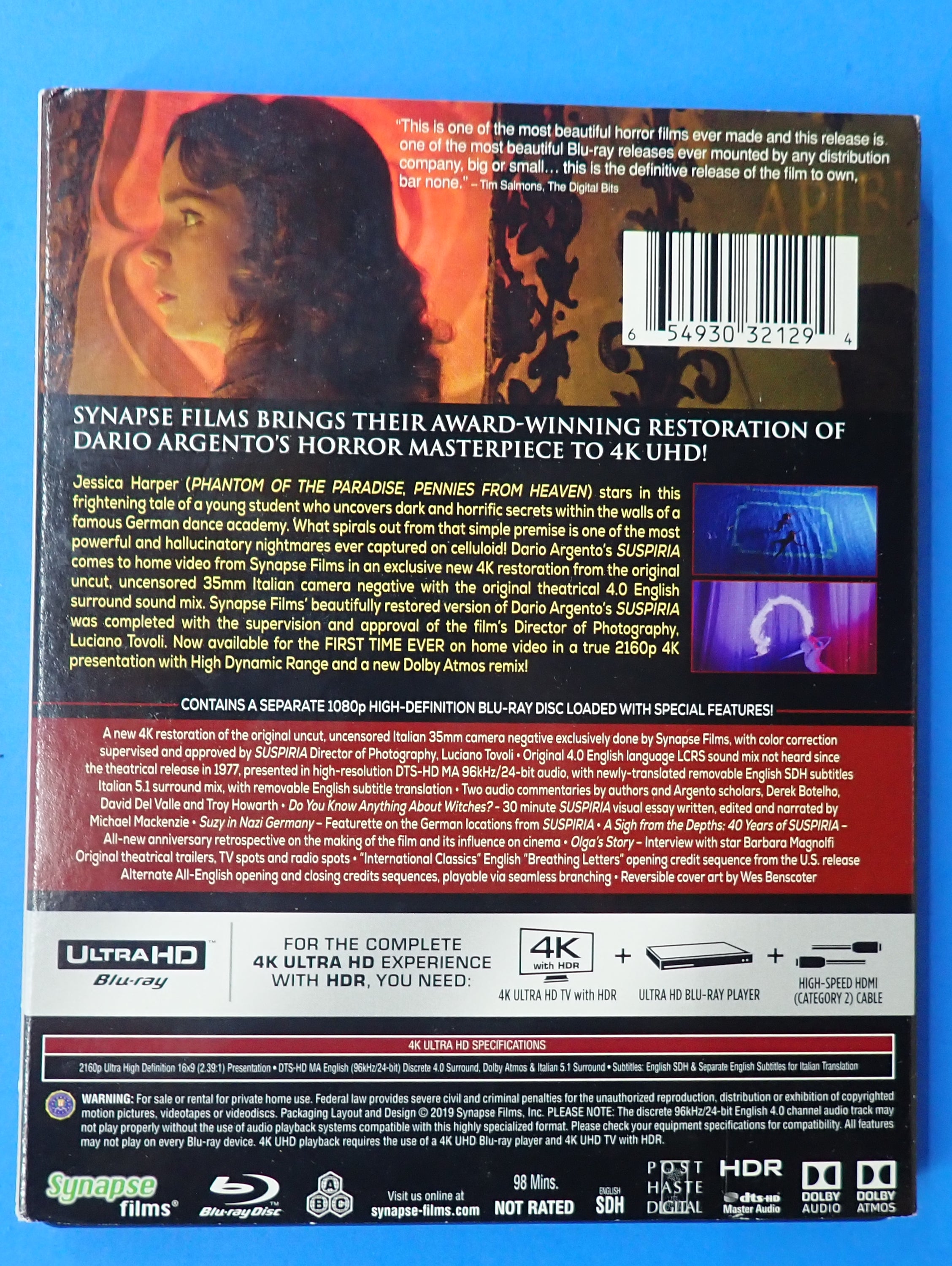 Suspiria 4K Blu-Ray with slipcover Synapse Films - Blu-ray [Pre-Owned]
