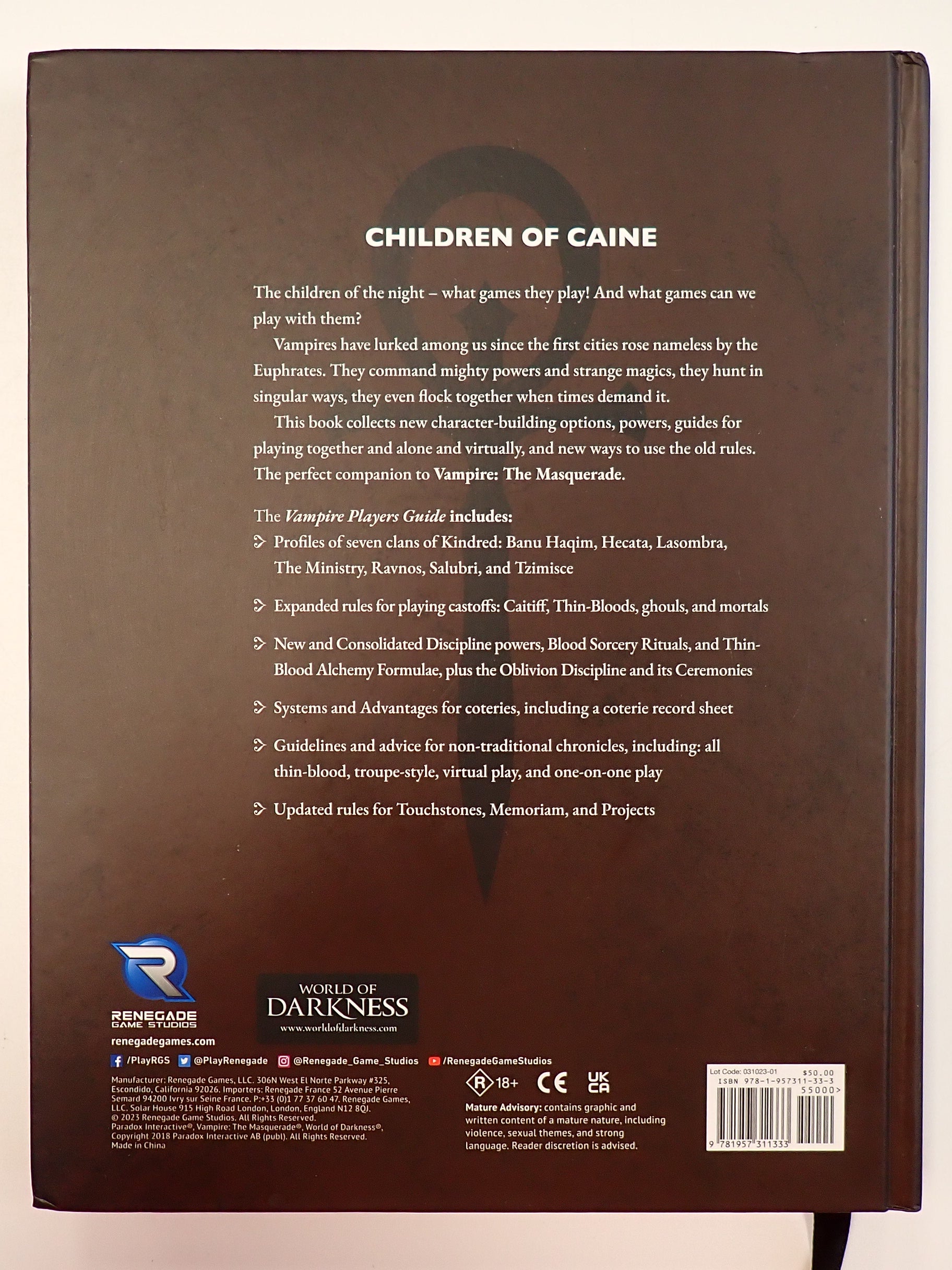 Vampire the Masquerade Player's Guide 5e [Pre-Owned RPG]