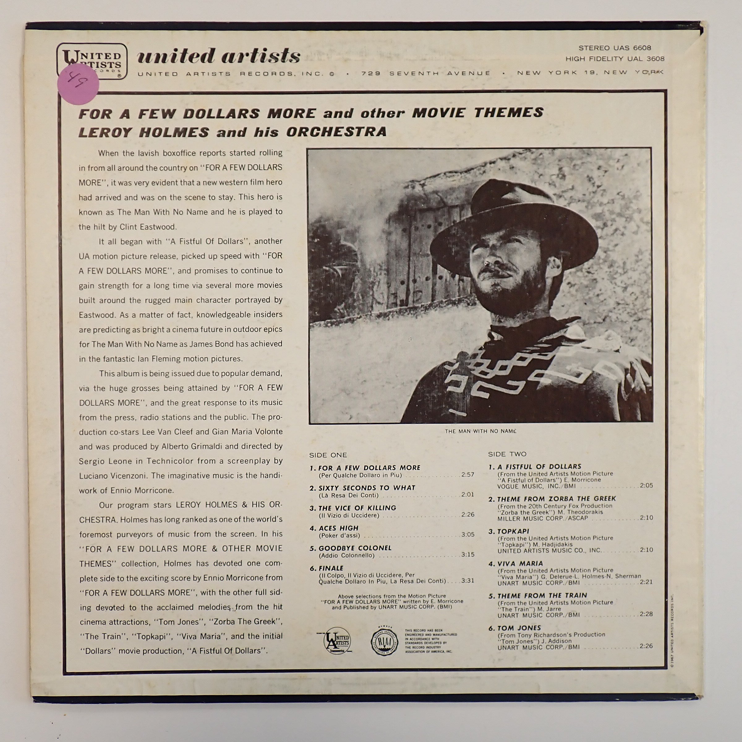 LeRoy Holmes And His Orchestra – For A Few Dollars More And Other Motion Picture Themes - Vinyl
