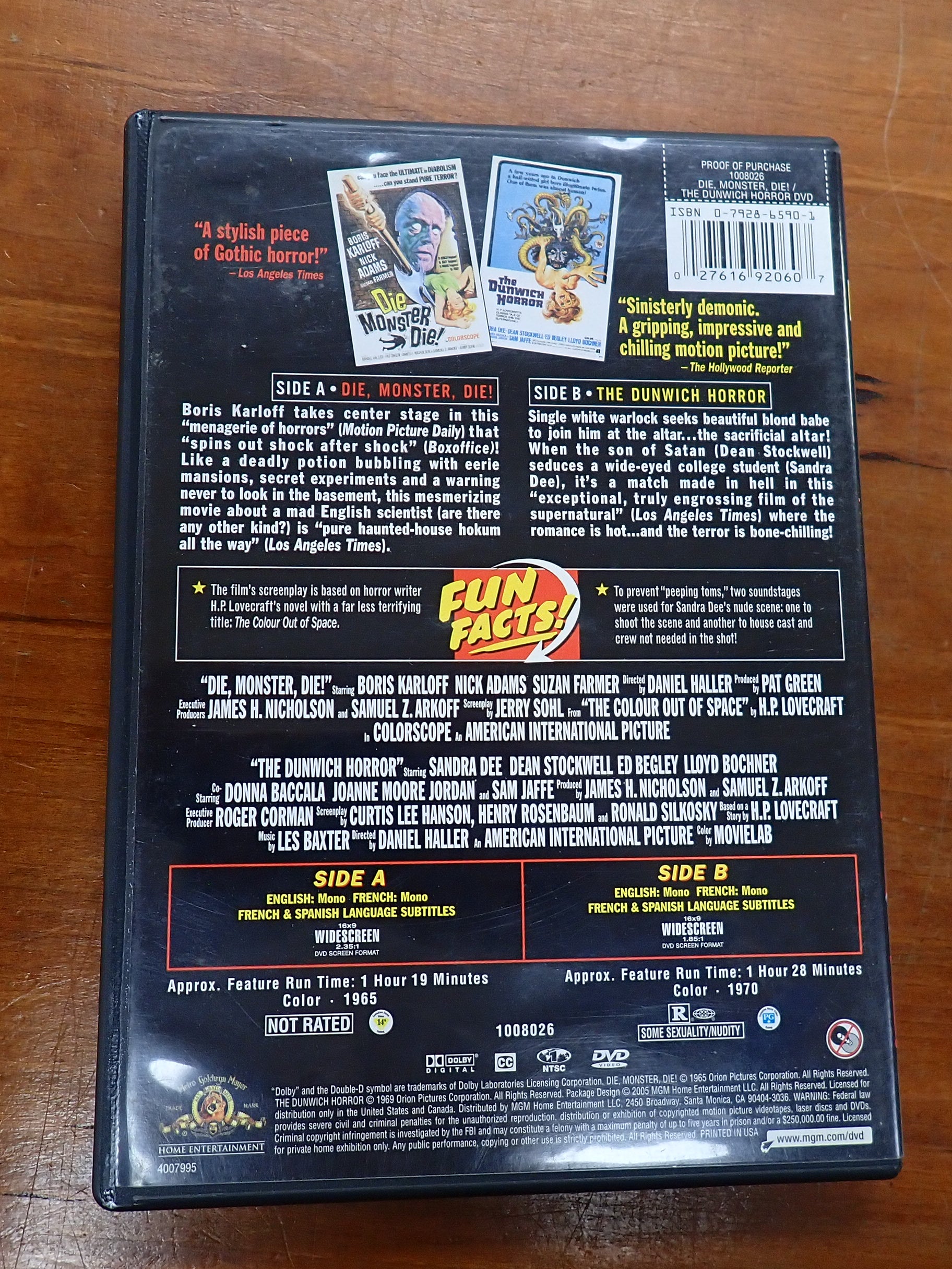 Die Monster Die!/The Dunwich Horror (Midnite Movies Double Feature) - DVD [Pre-Owned]