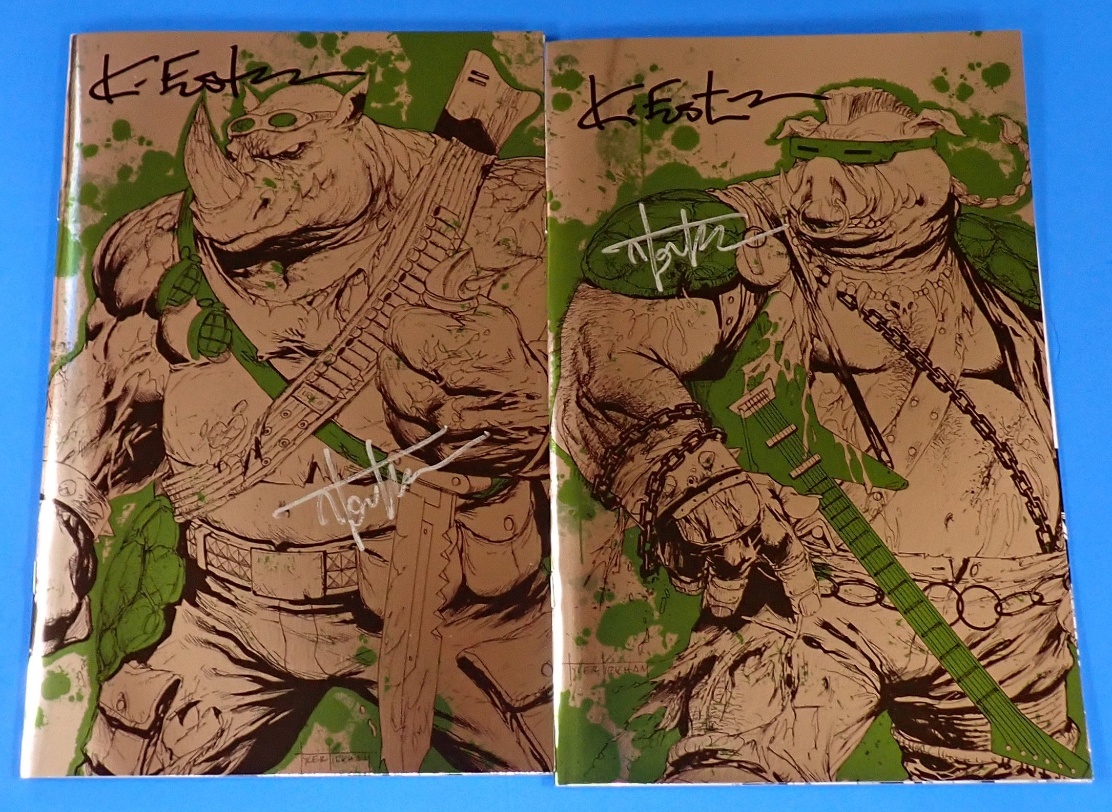 TMNT Black, White, and Green #1 (2024) NM 9.4 - Kirkham Rocksteady and Bebop Foil Variants