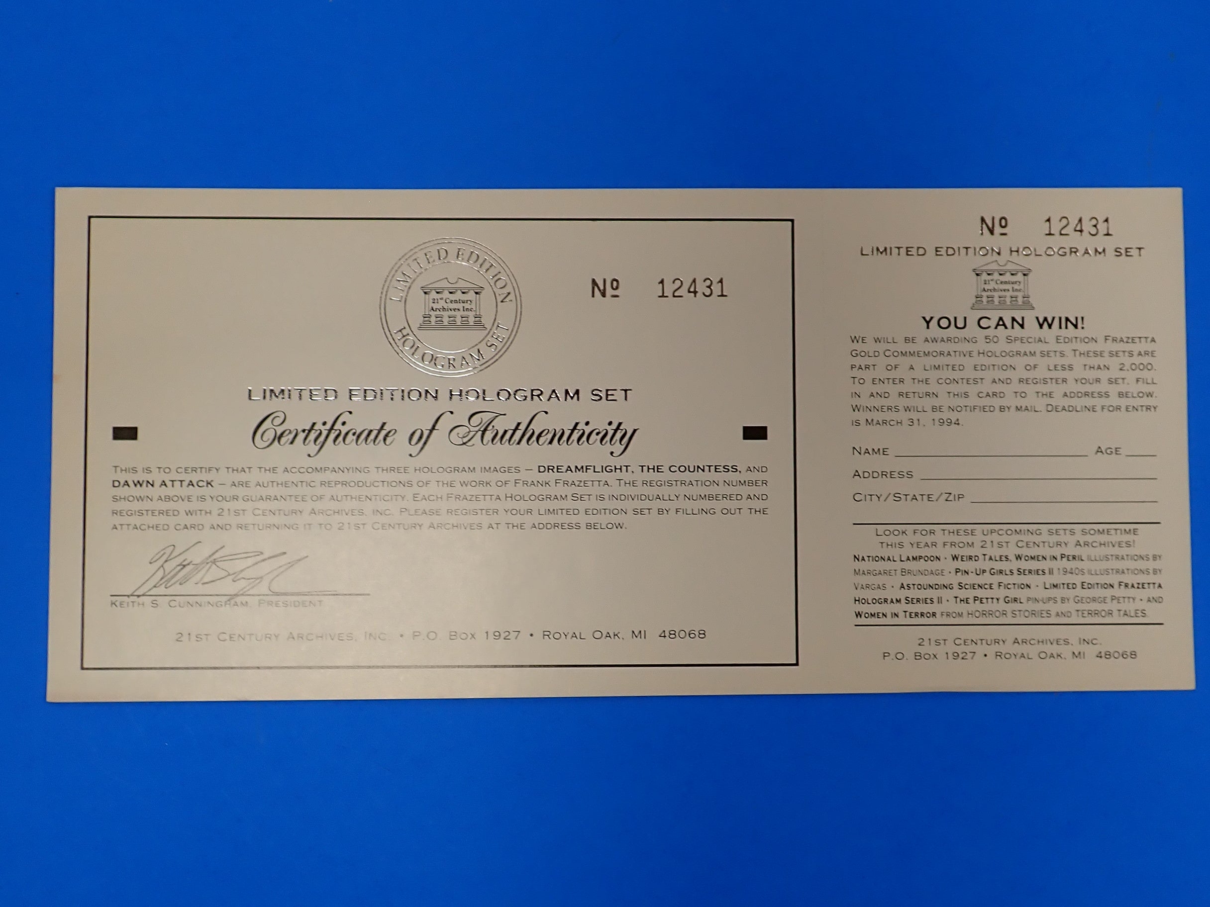 Frank Frazetta Limited Edition Holograms w/COA (1993) [Pre-Owned]