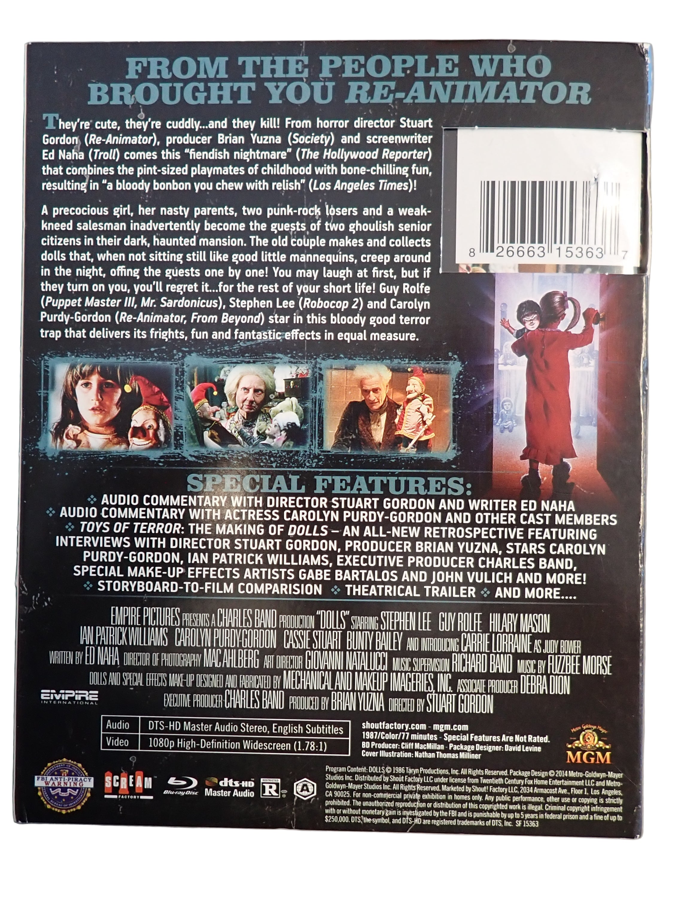 DAMAGED! Scream Factory DOLLS Collector's Edition Bluray Ray DVD w Slipcover (Pre-owned)