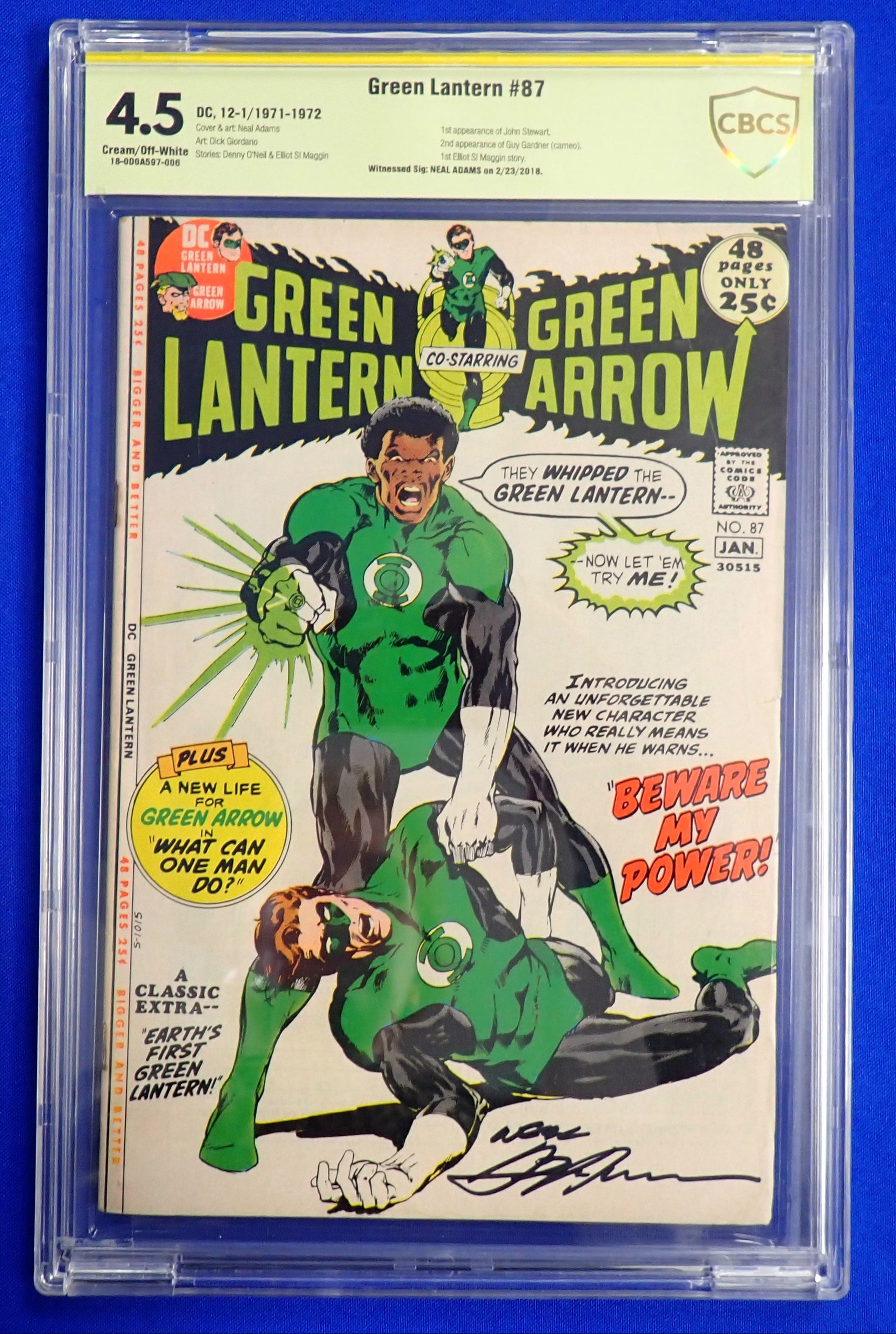 Green Lantern #87 (1971) - CBCS 4.5 - SIGNED by Neal Adams - 1st John Stewart