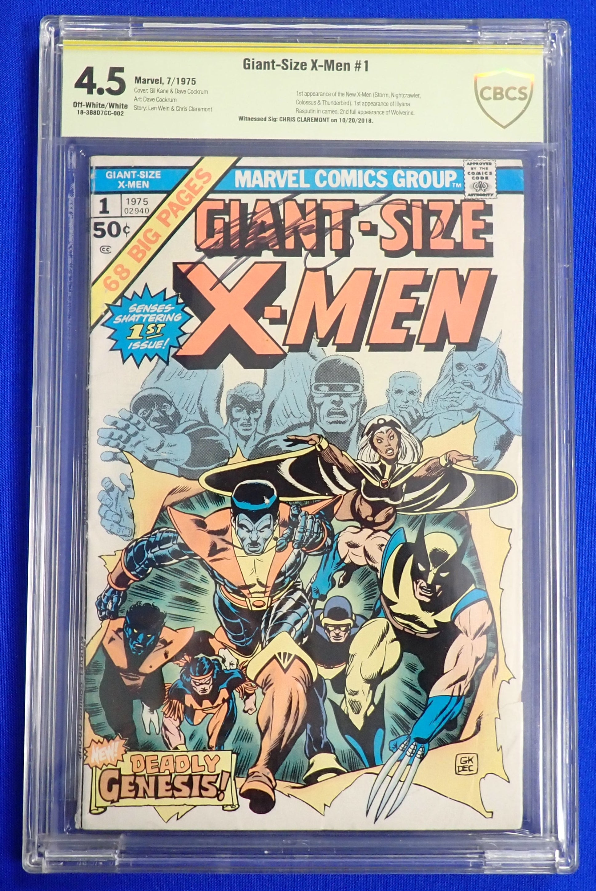 Giant Size X-Men #1 (1975) - CBCS 4.5 - SIGNED by Chris Claremont - 1st appearance New X-Men