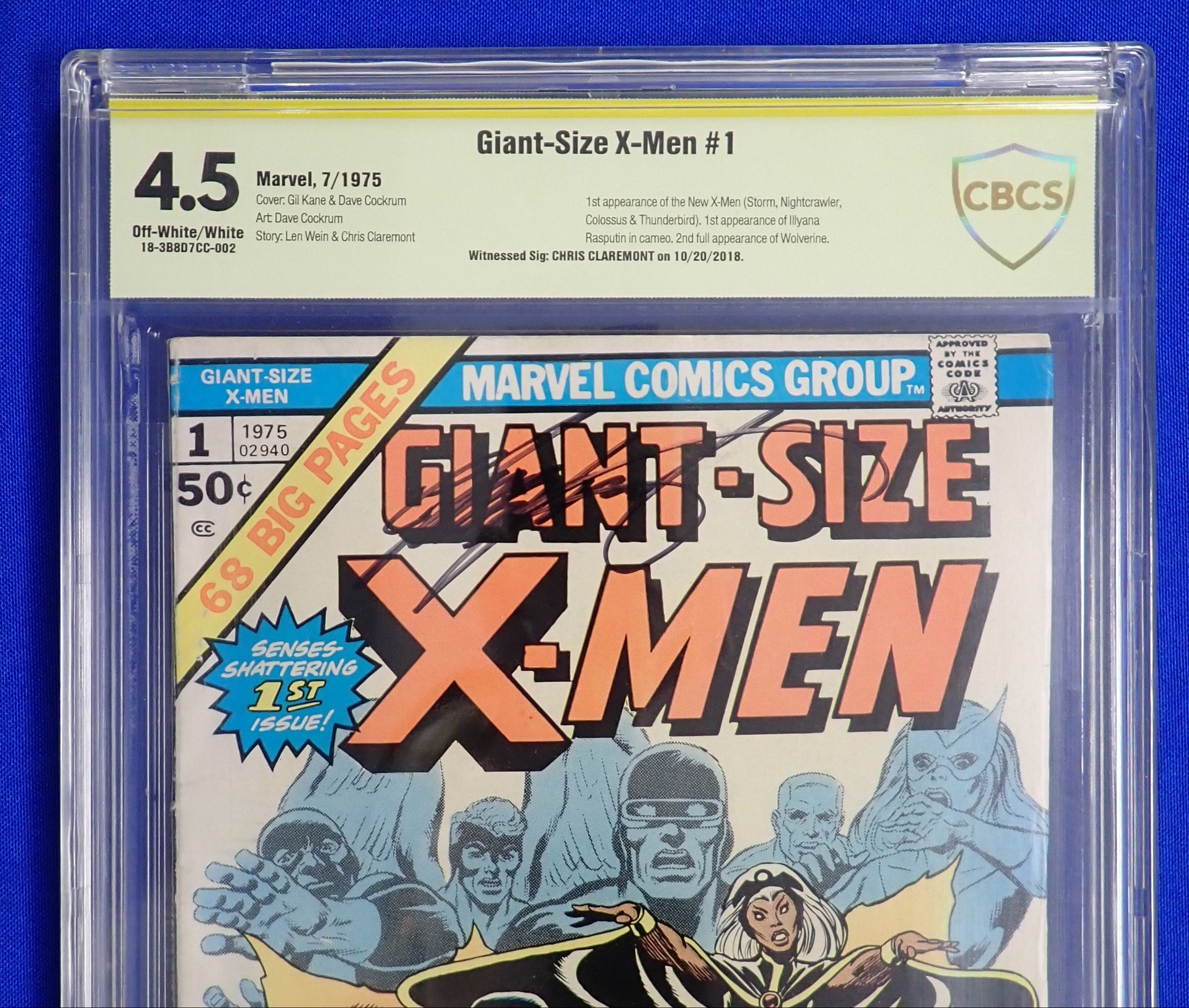 Giant Size X-Men #1 (1975) - CBCS 4.5 - SIGNED by Chris Claremont - 1st appearance New X-Men