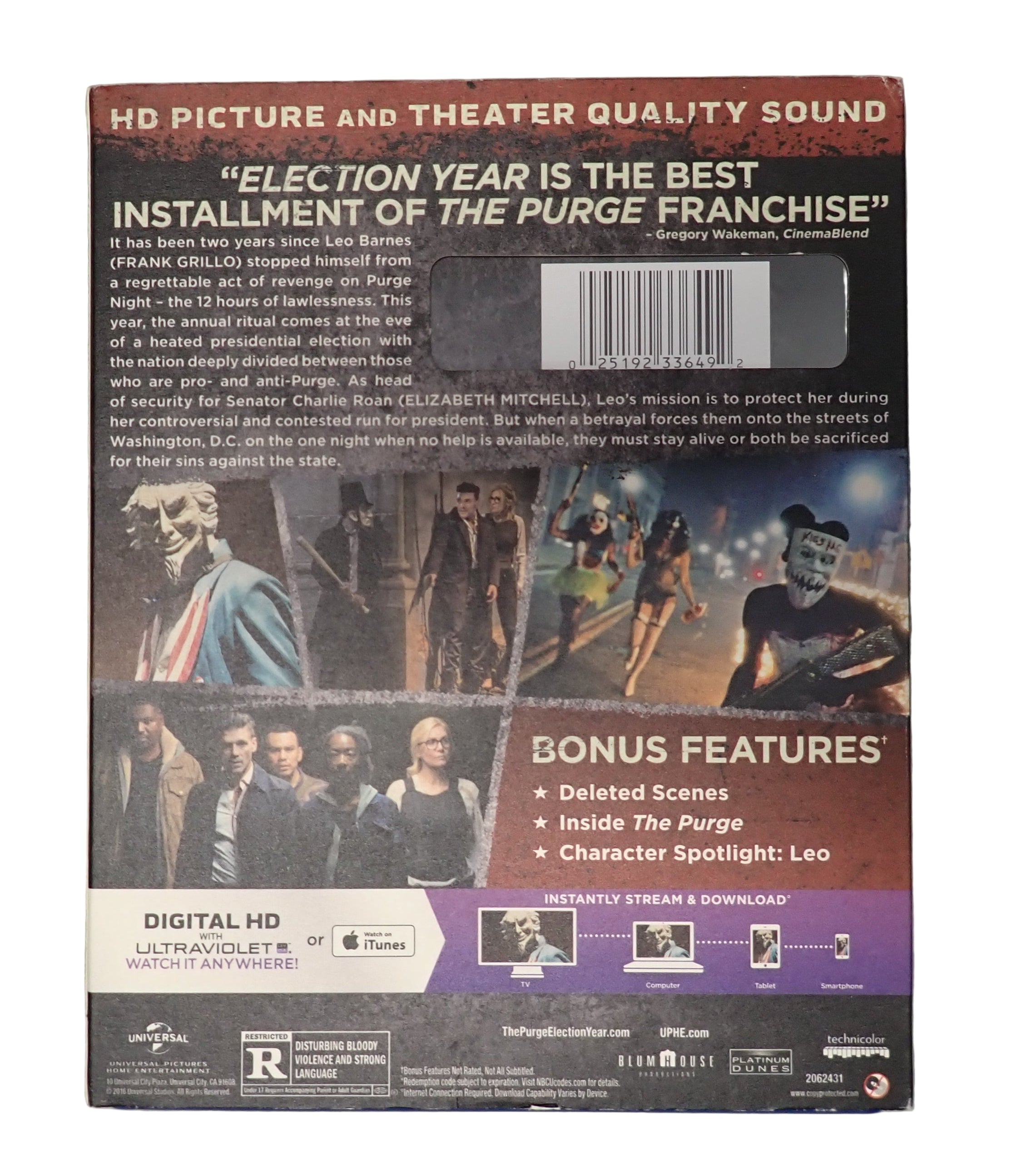 The Purge: Election Year (Blu-ray + DVD, 2016) w/ Slipcover (Pre-owned)