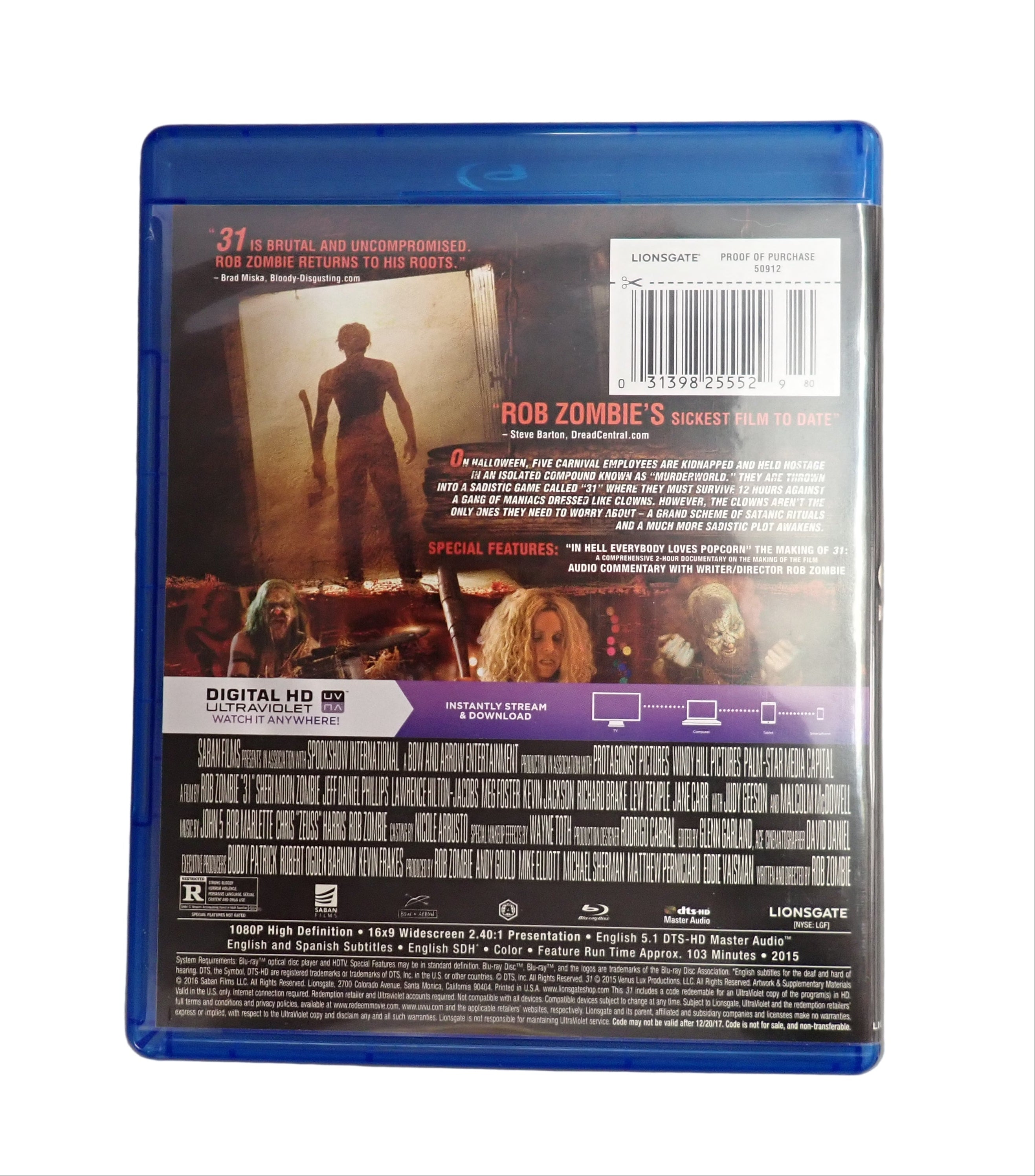 31 Blu Ray With Slipcover, Rob Zombie (Pre-owned)