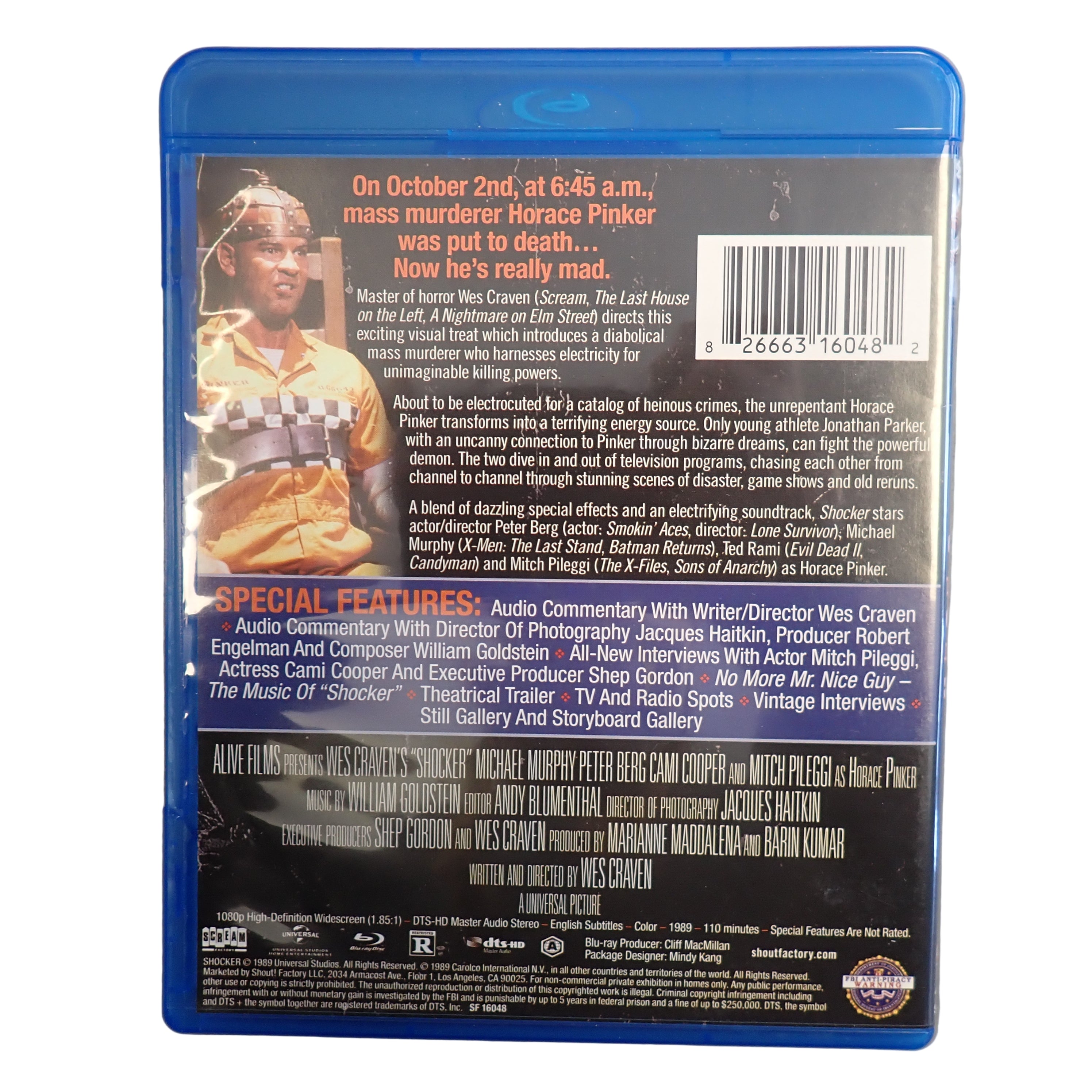 SHOCKER (1989) Scream Factory Collector's Edition Blu-ray Wes Craven (Pre-owned)