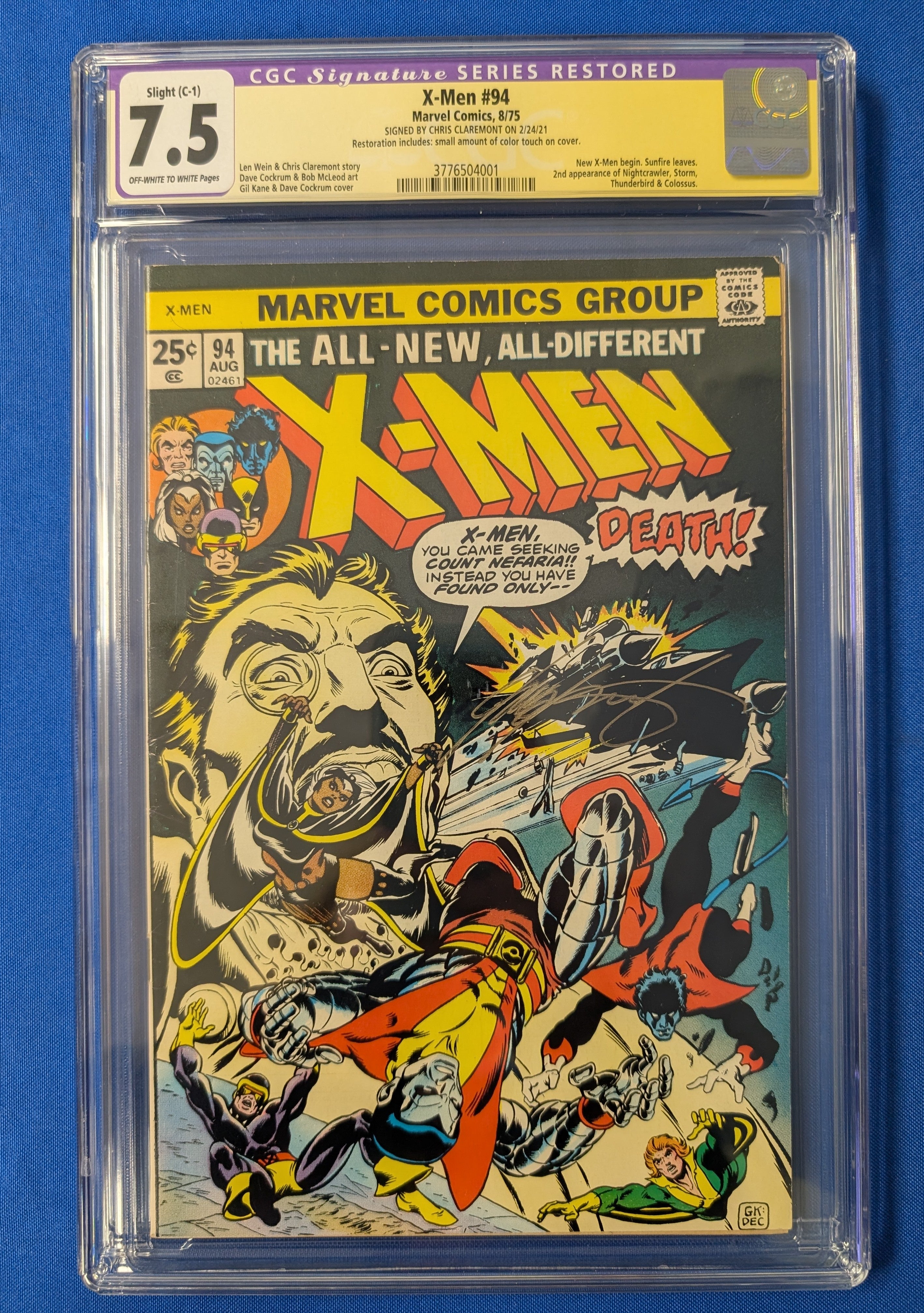 X-Men #94 (1975) - CGC 7.5 - Signed by Chris Claremont - Small Restoration