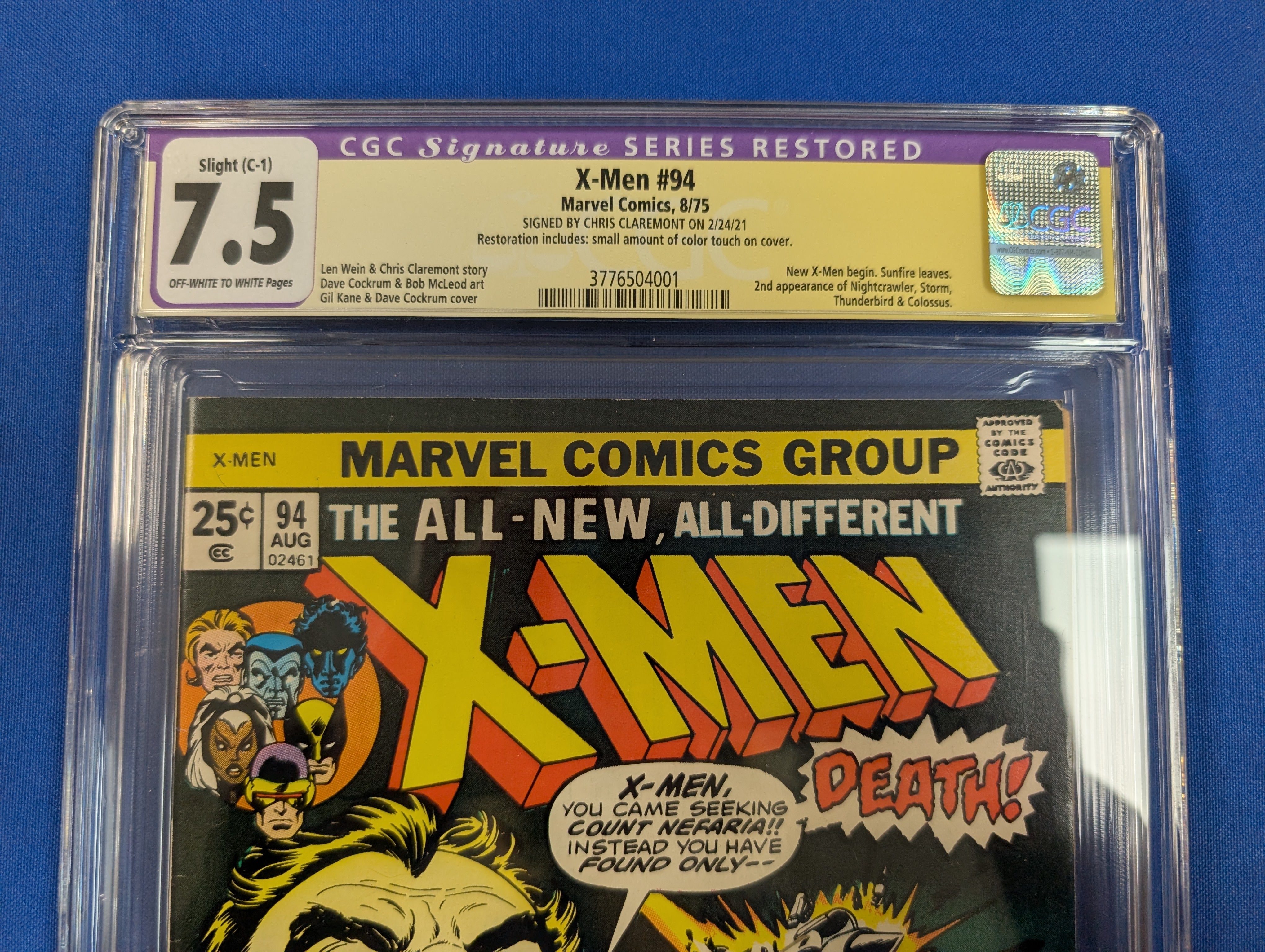 X-Men #94 (1975) - CGC 7.5 - Signed by Chris Claremont - Small Restoration