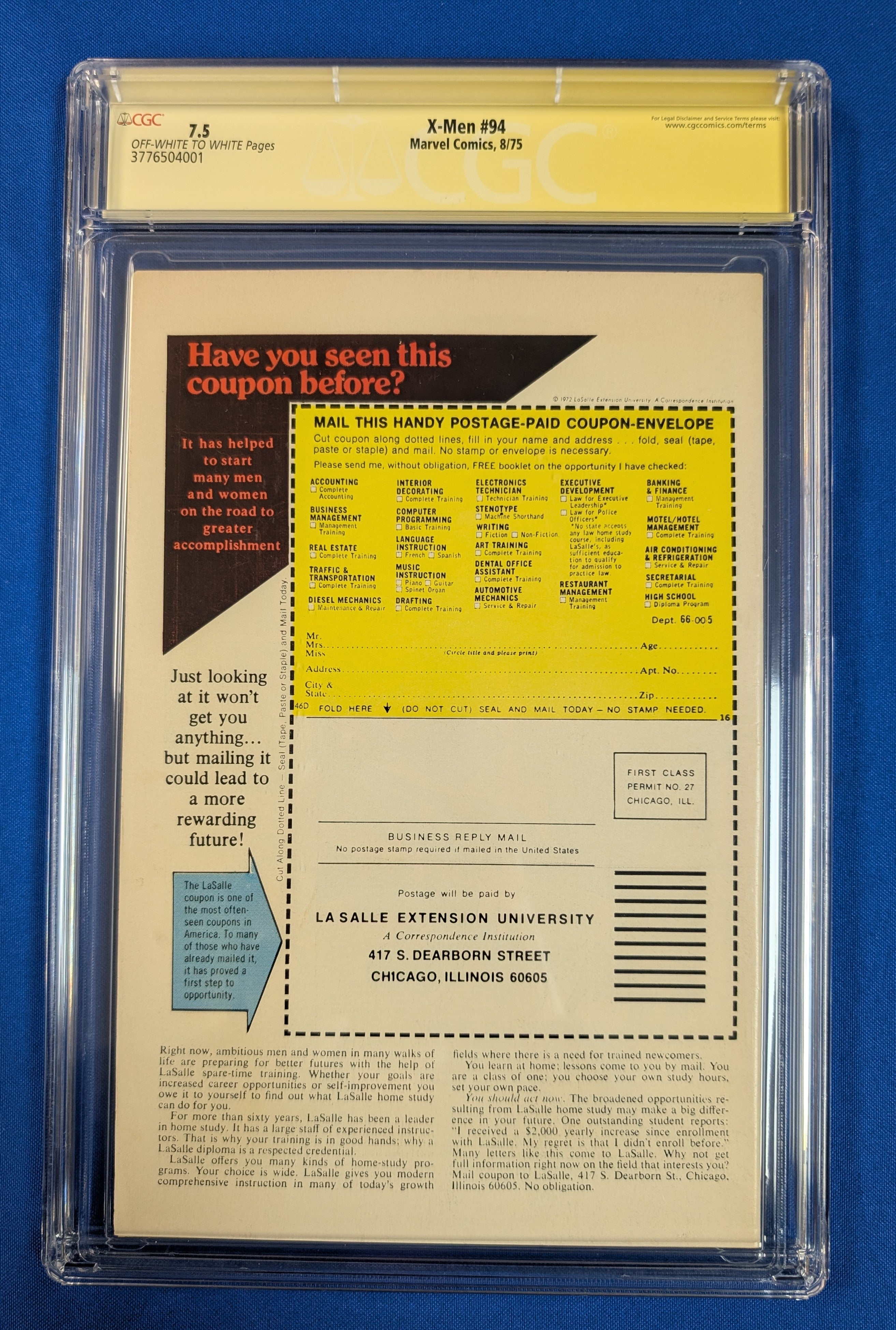 X-Men #94 (1975) - CGC 7.5 - Signed by Chris Claremont - Small Restoration