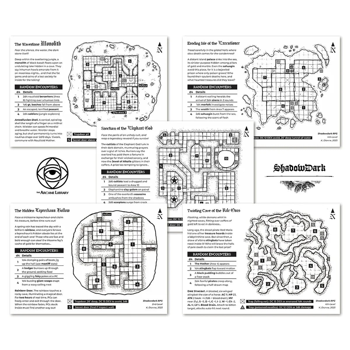 Five Mini-Adventure Cards, Print + PDF (Shadowdark)