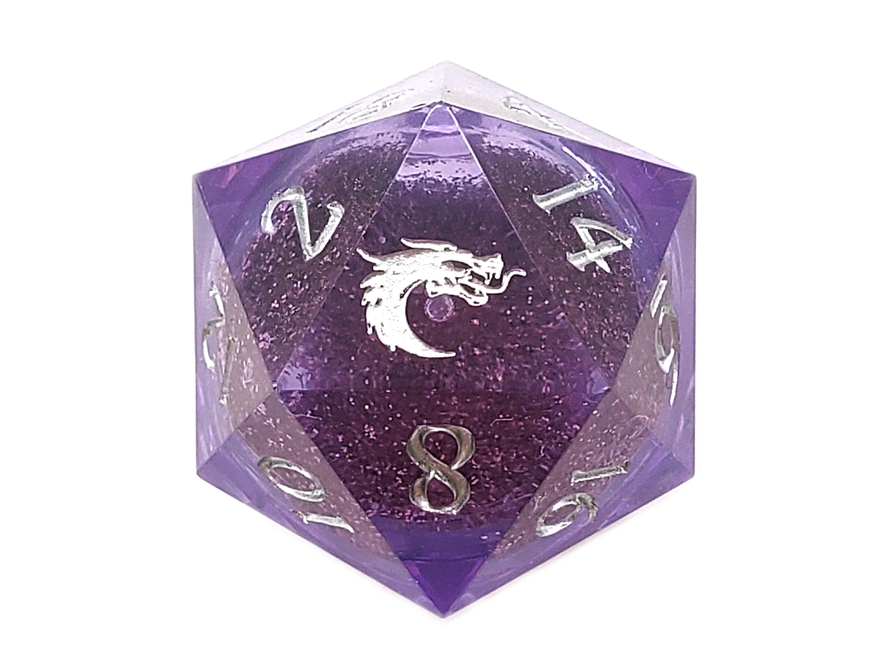 Old School Dice: Sharp Edged 22mm D20 - Liquid Infused - Amethyst Fury