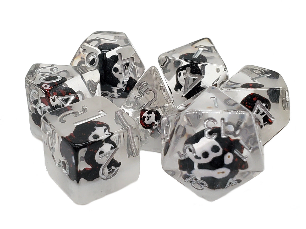 Old School 7 Piece DnD RPG Dice Set: Infused - Ghost - Black
