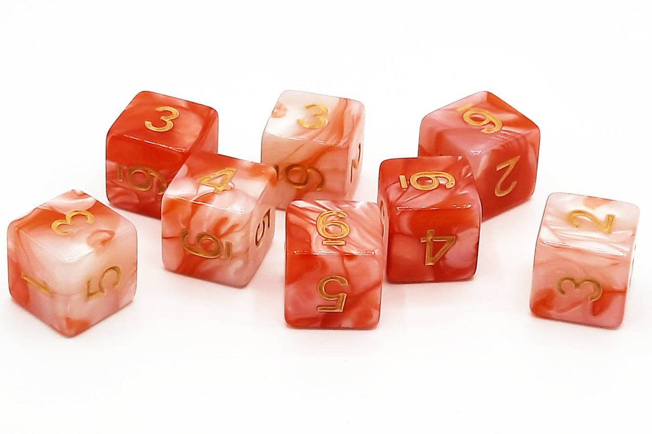 Old School Dice: D6 8-Piece Dice Set - Vorpal - Red & Ivory w/ Gold