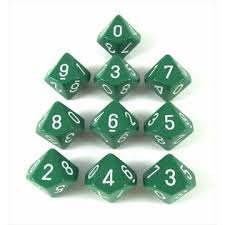 Opaque Green/White Set of Ten d10s