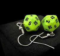 Hook Earrings Vortex Bright Green Mini-Poly d20 Pair