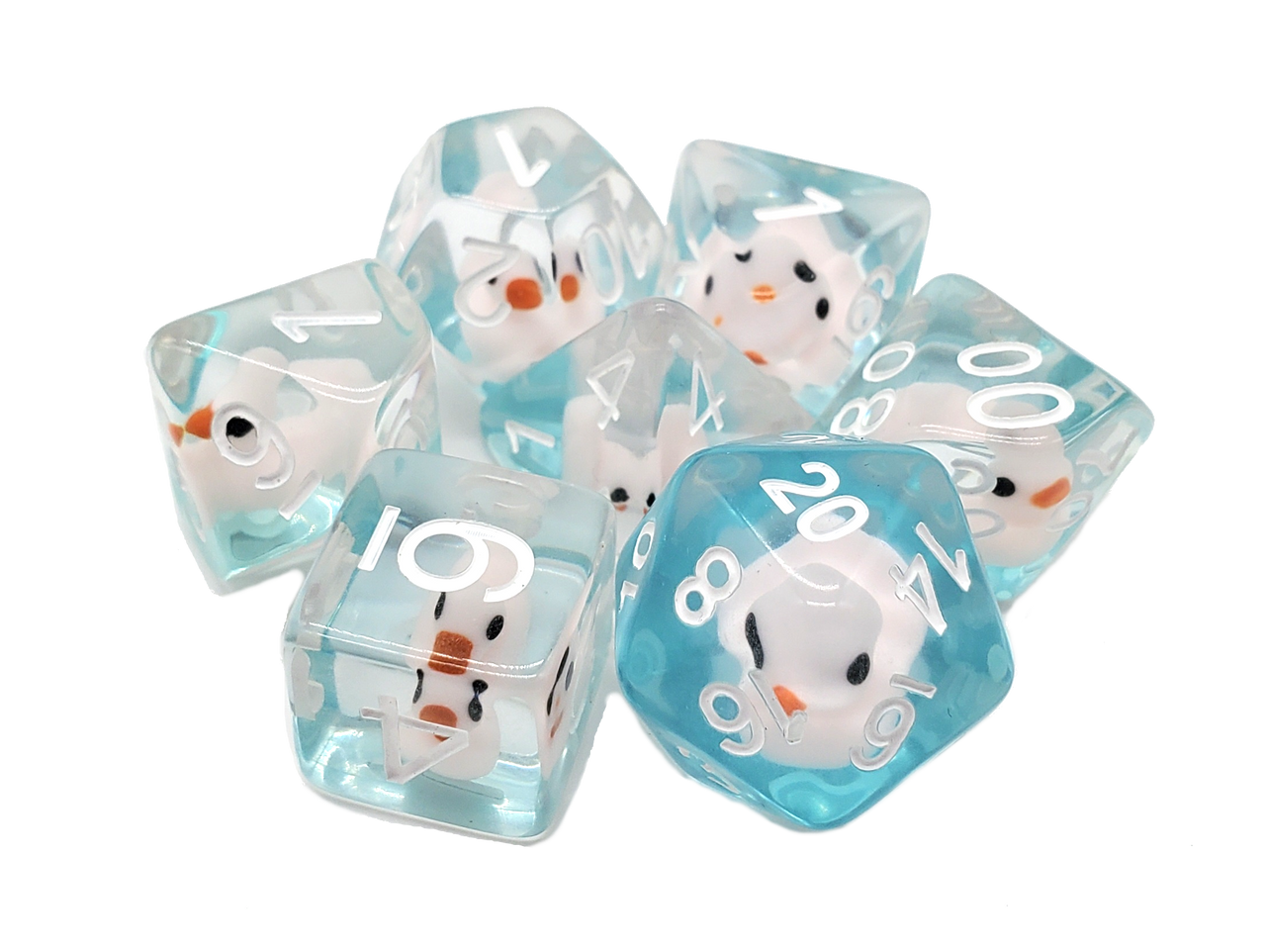 Old School 7 Piece DnD RPG Dice Set: Animal Kingdom - Duckling Pond - New