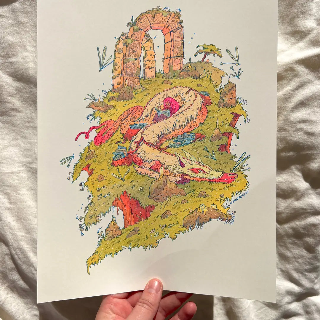 The Book Dragon Riso Print - Natalie Andrewson