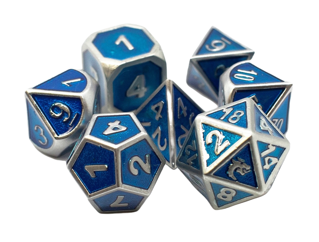 Old School 7 Piece DnD RPG Metal Dice Set: Elven Forged - Metallic Teal