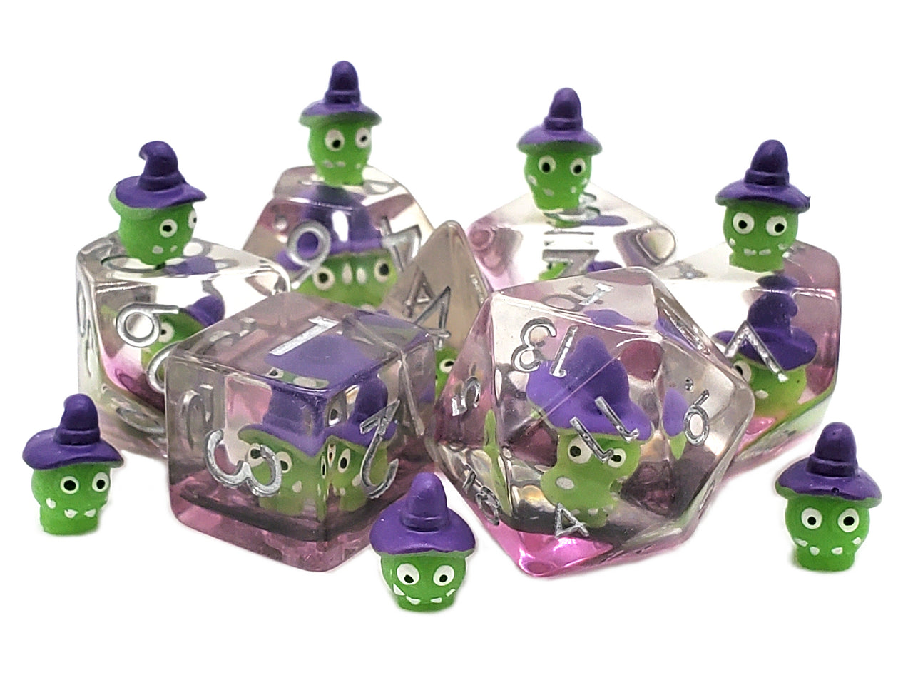 Old School 7 Piece DnD RPG Dice Set: Infused - Green Goblin