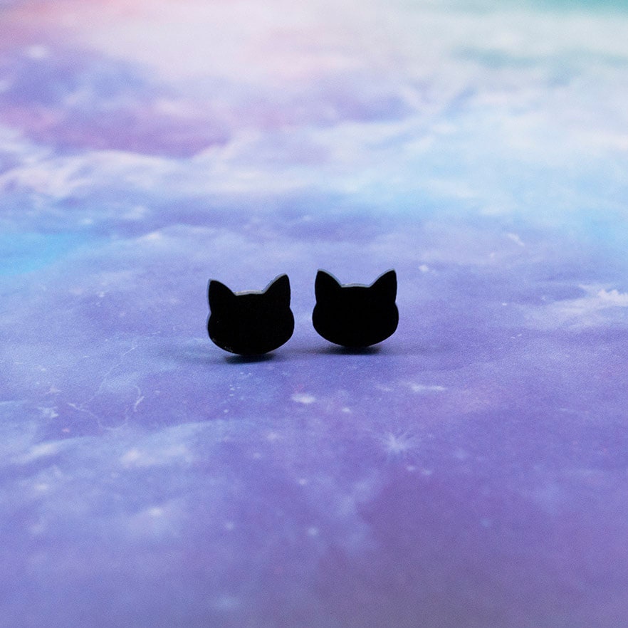 Cat Stud Earrings - Black