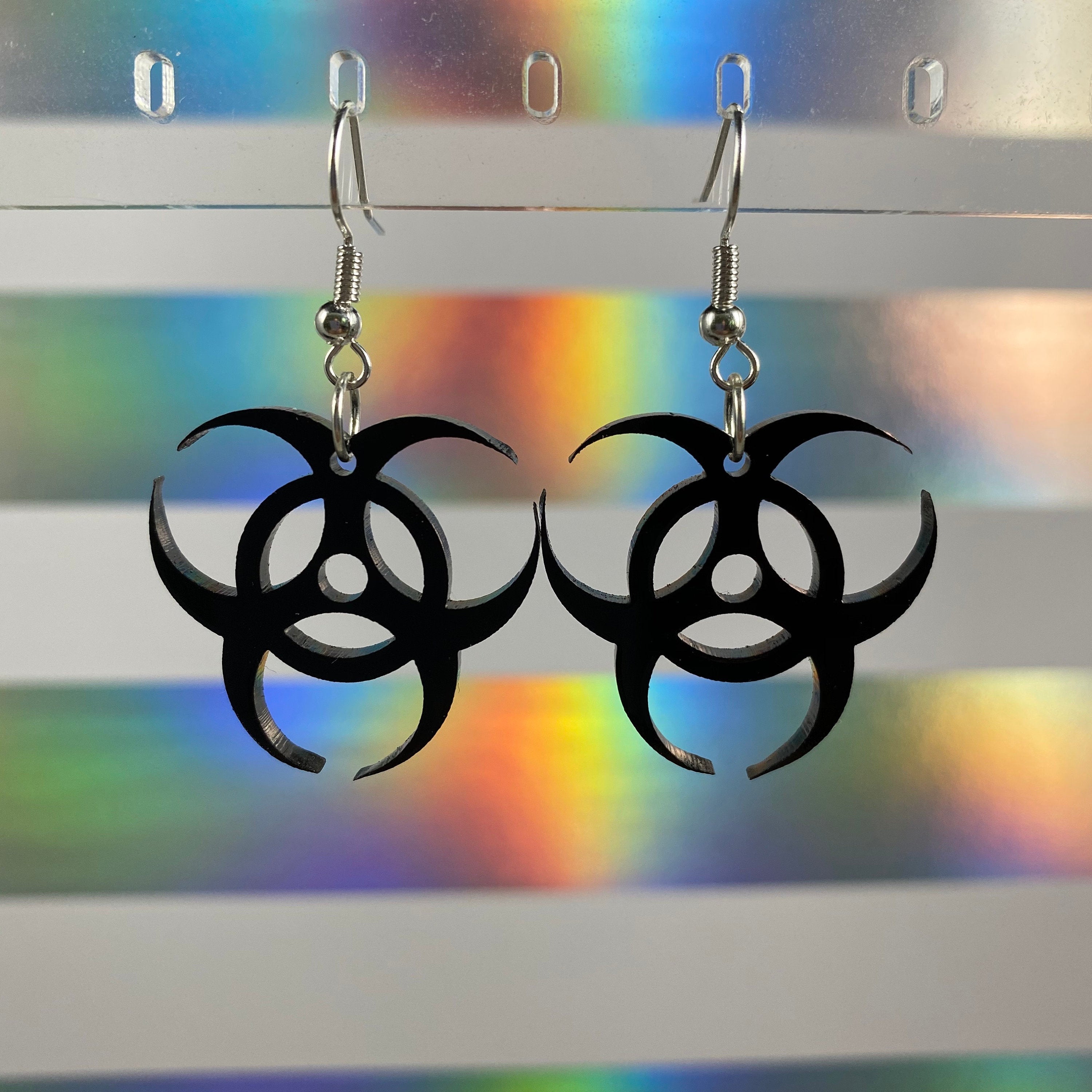 Biohazard Dangle Earrings - Fluorescent Green