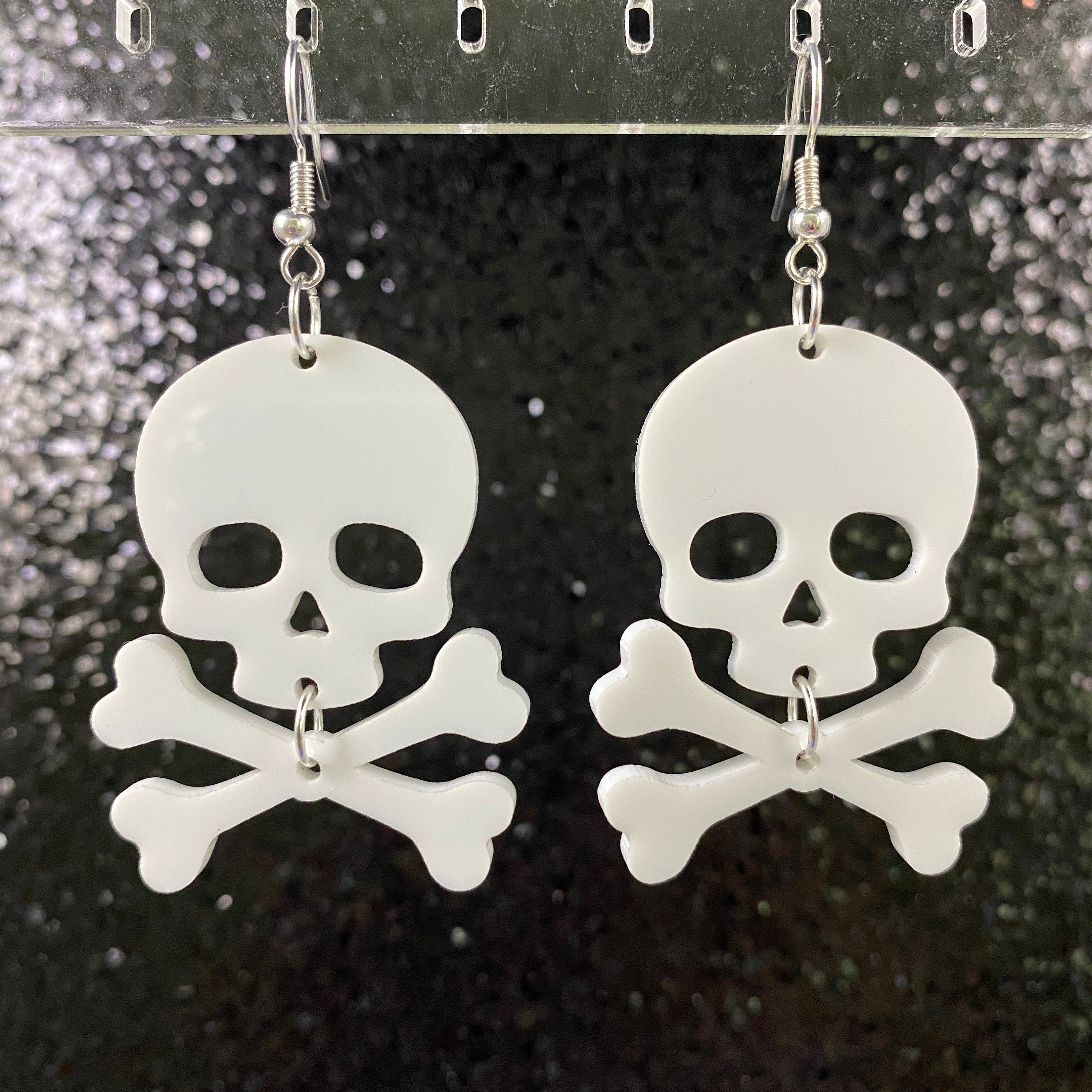 Skull / Crossbones Dangle Earrings - Glow-In-The-Dark