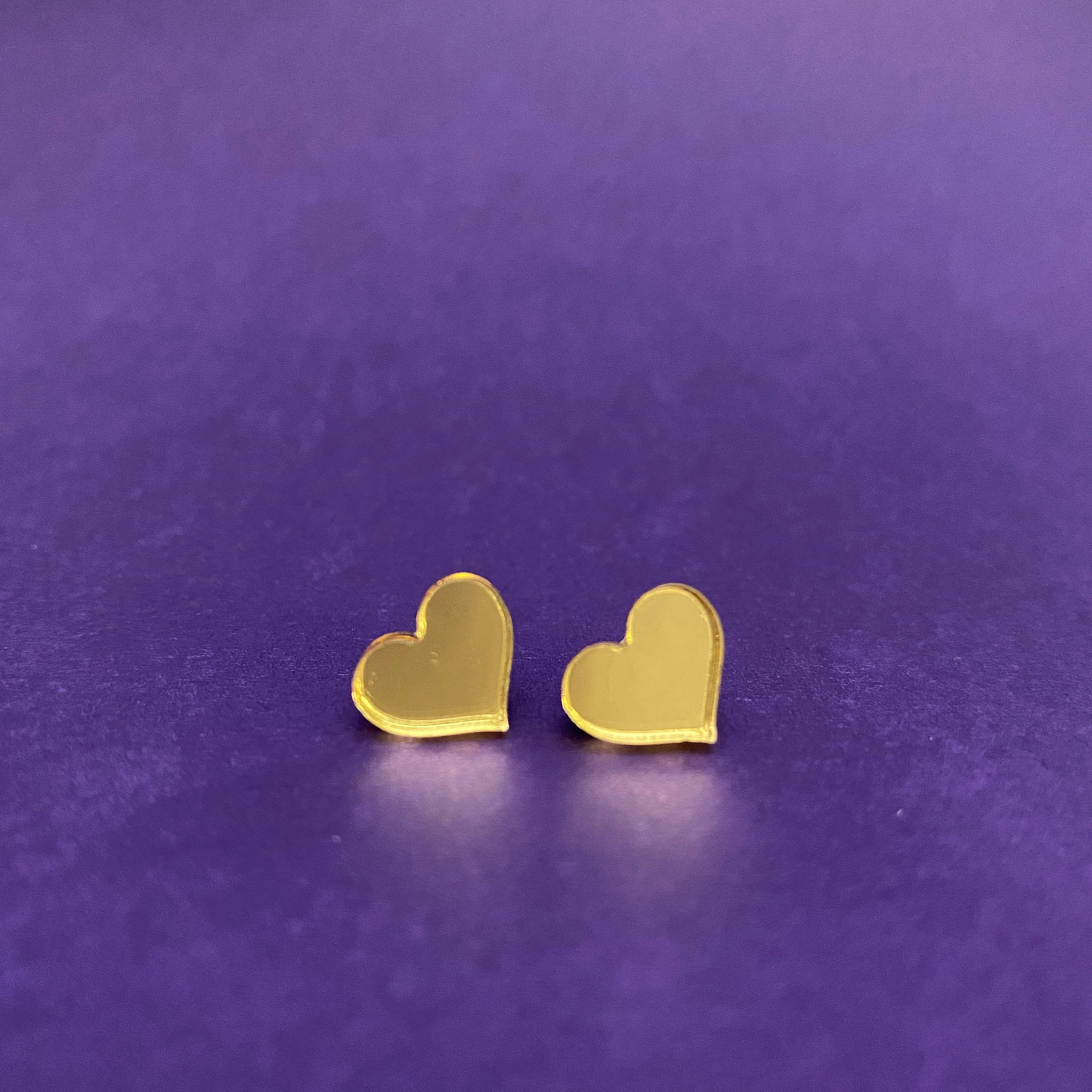 Mirror Heart Stud Earrings - Gold Mirror