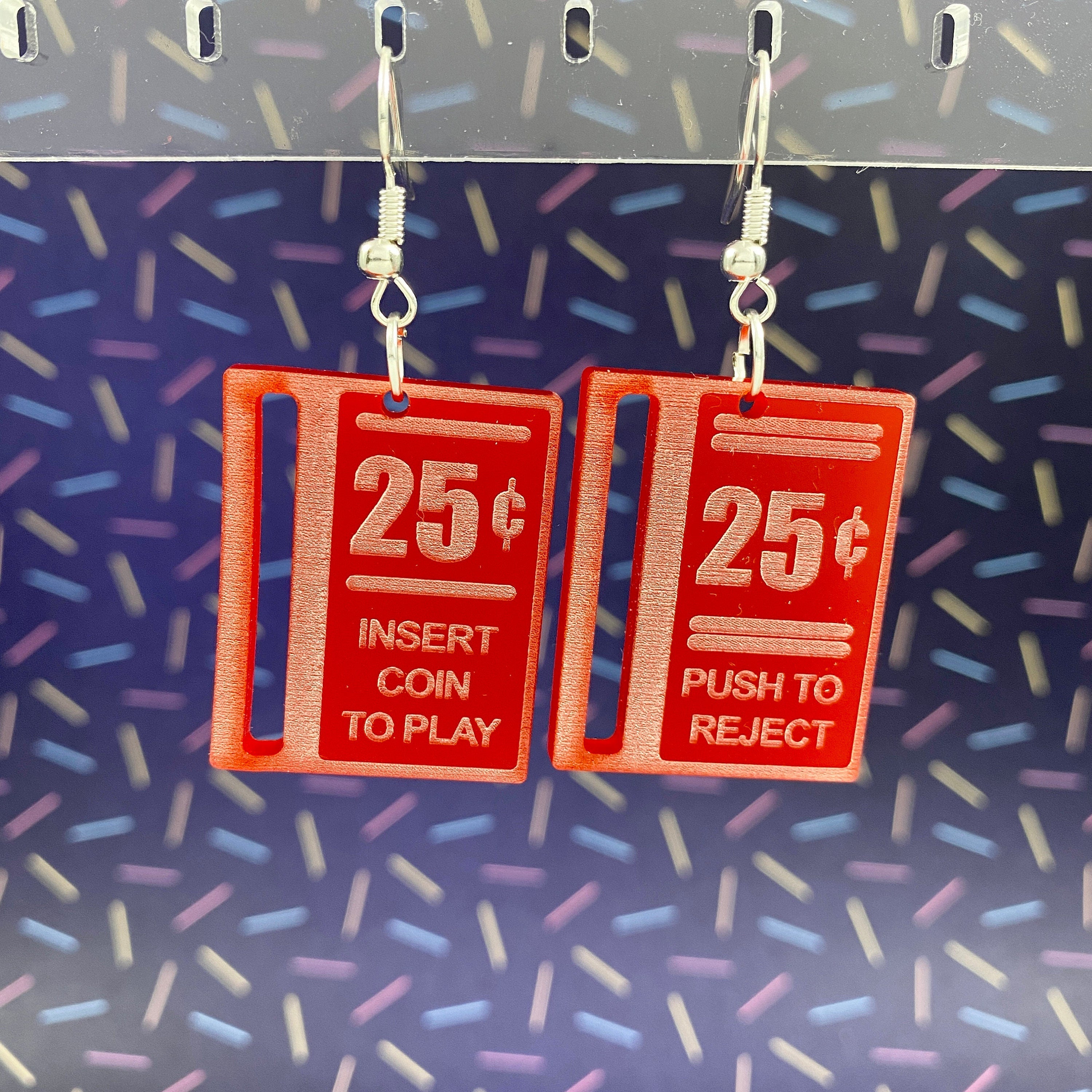 Coin Slot Dangle Earrings - Red