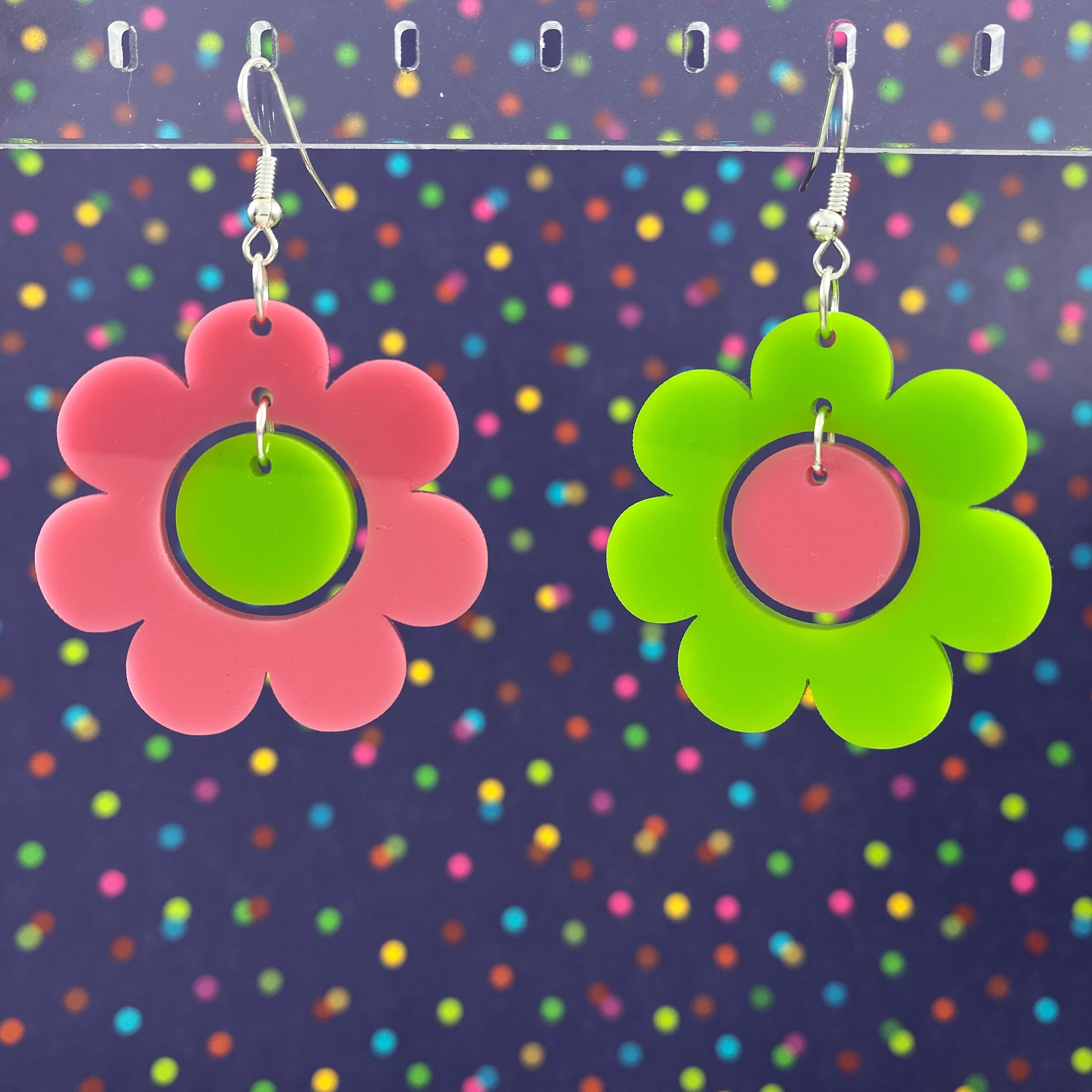 Crazy Daisy Dangle Earrings - White / Yellow