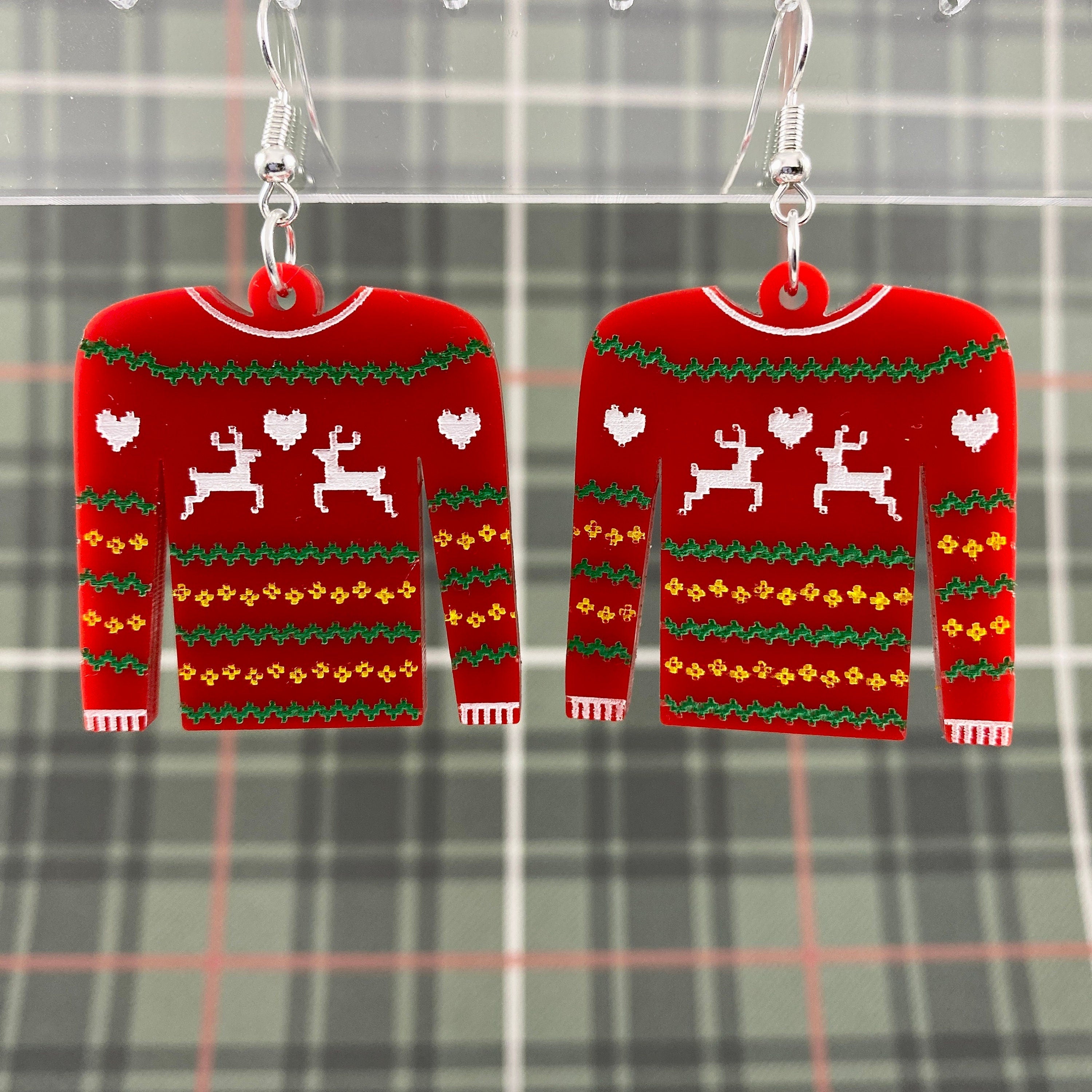 Ugly Sweater Dangle Earrings - Red