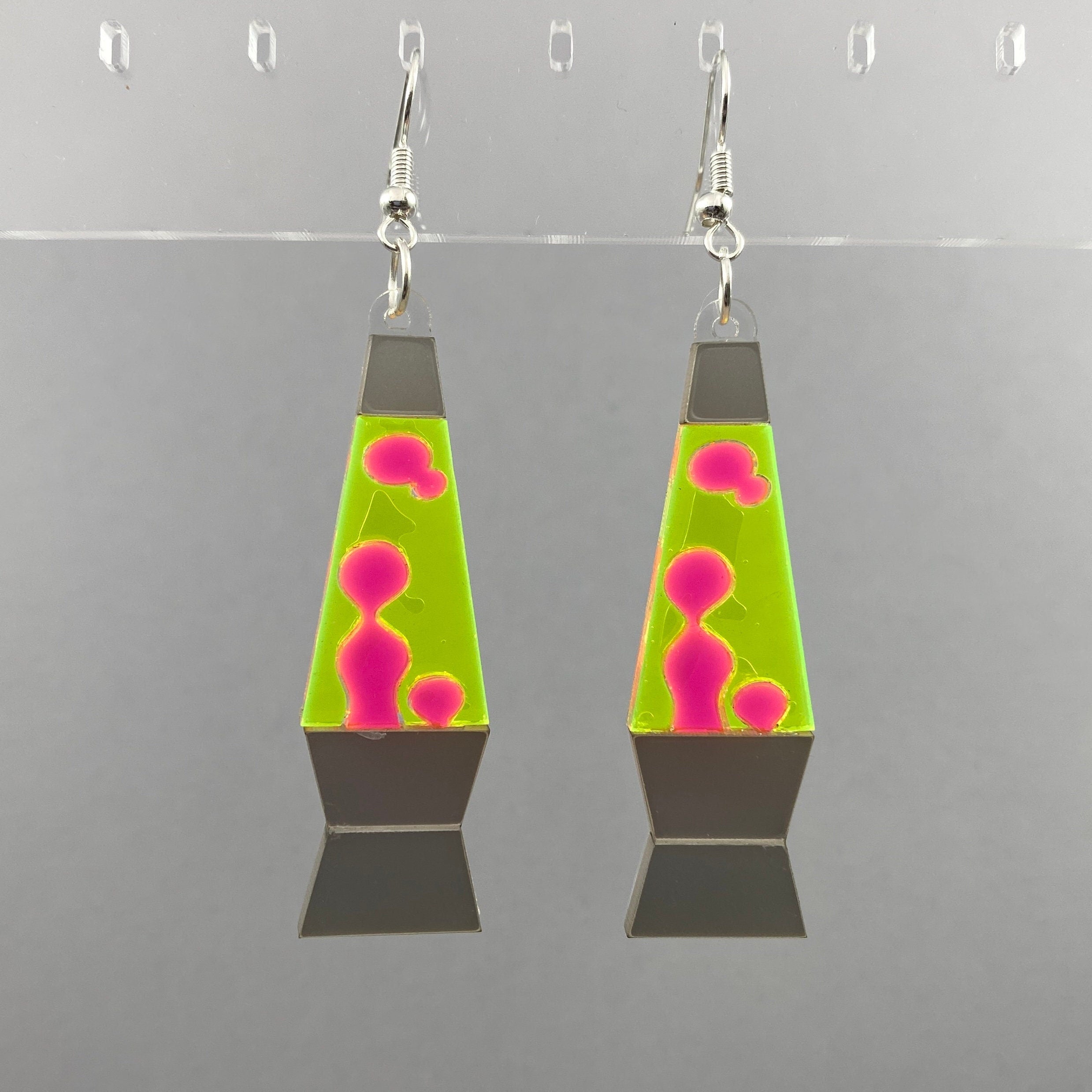 Lava Lamp Dangle Earrings - Pink Fluorescent