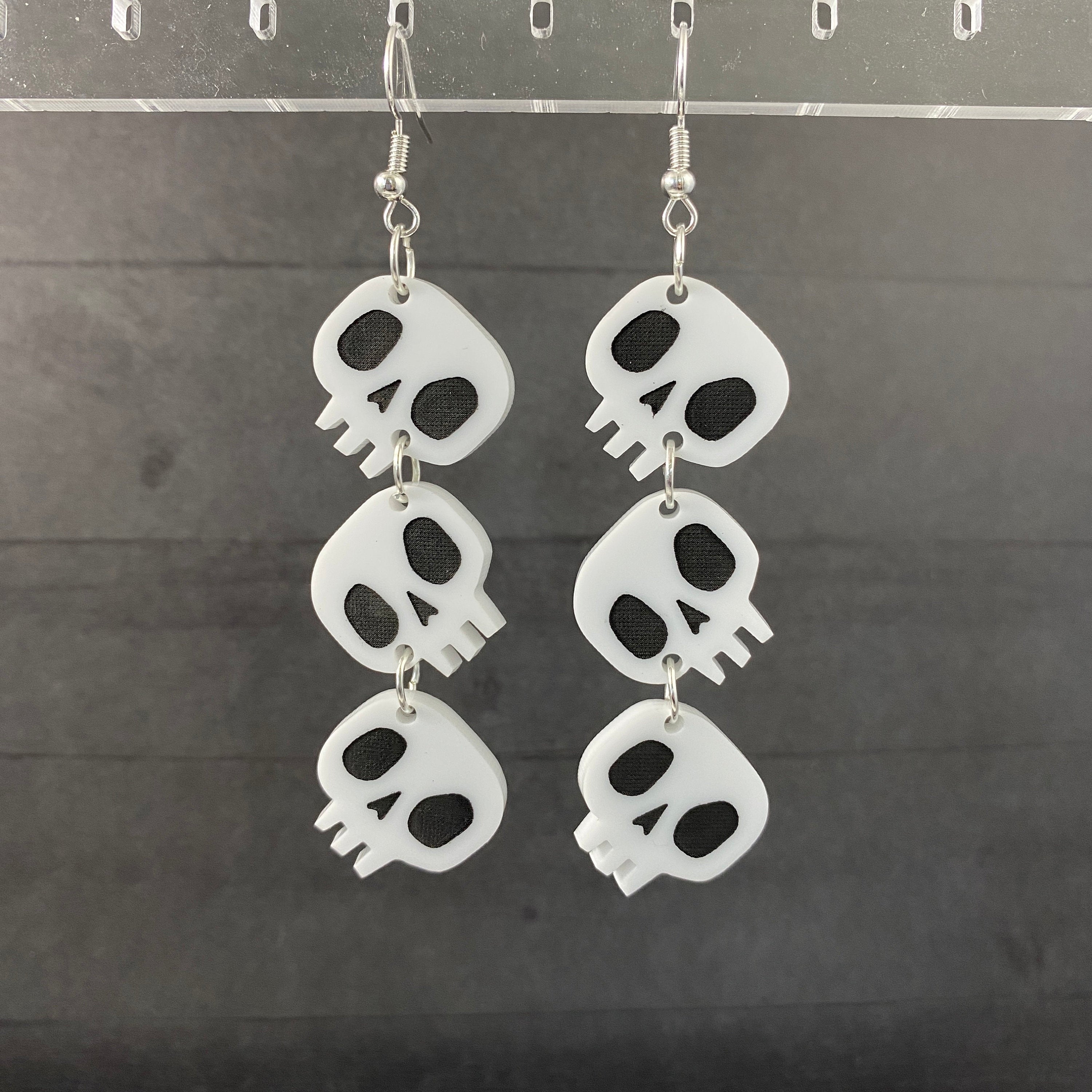 Skull Dangle Earrings - White