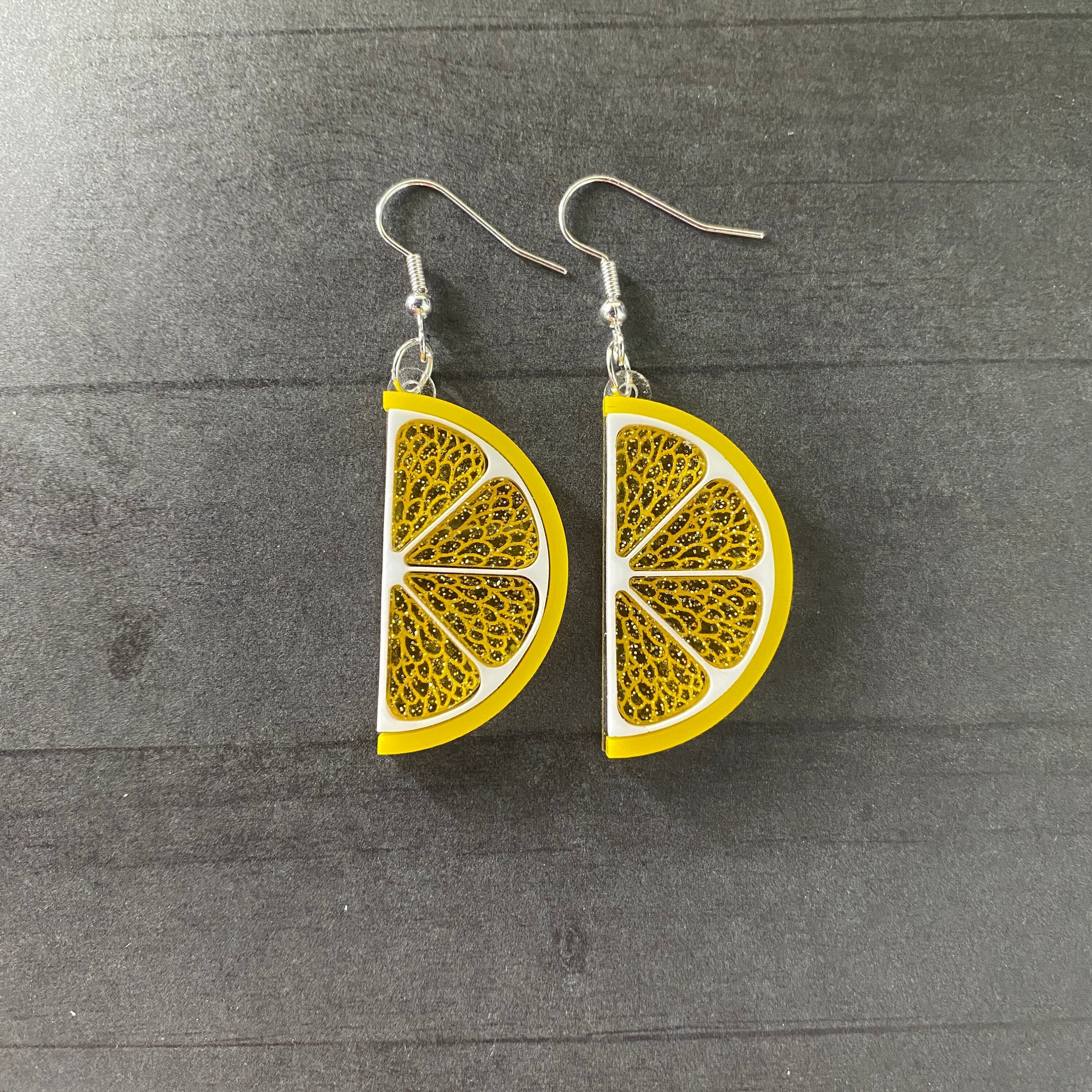 Half Citrus Slice Dangle Earrings - Orange