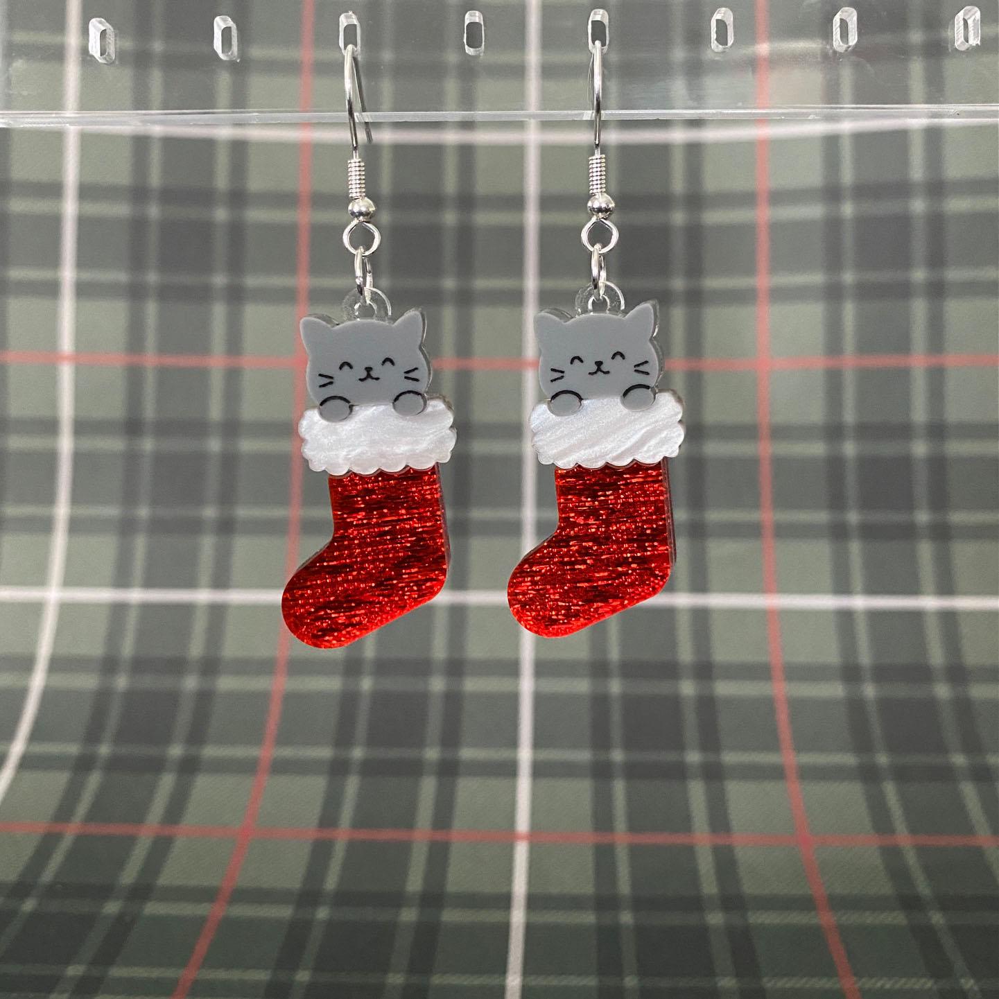 Stocking Cat Dangle Earrings