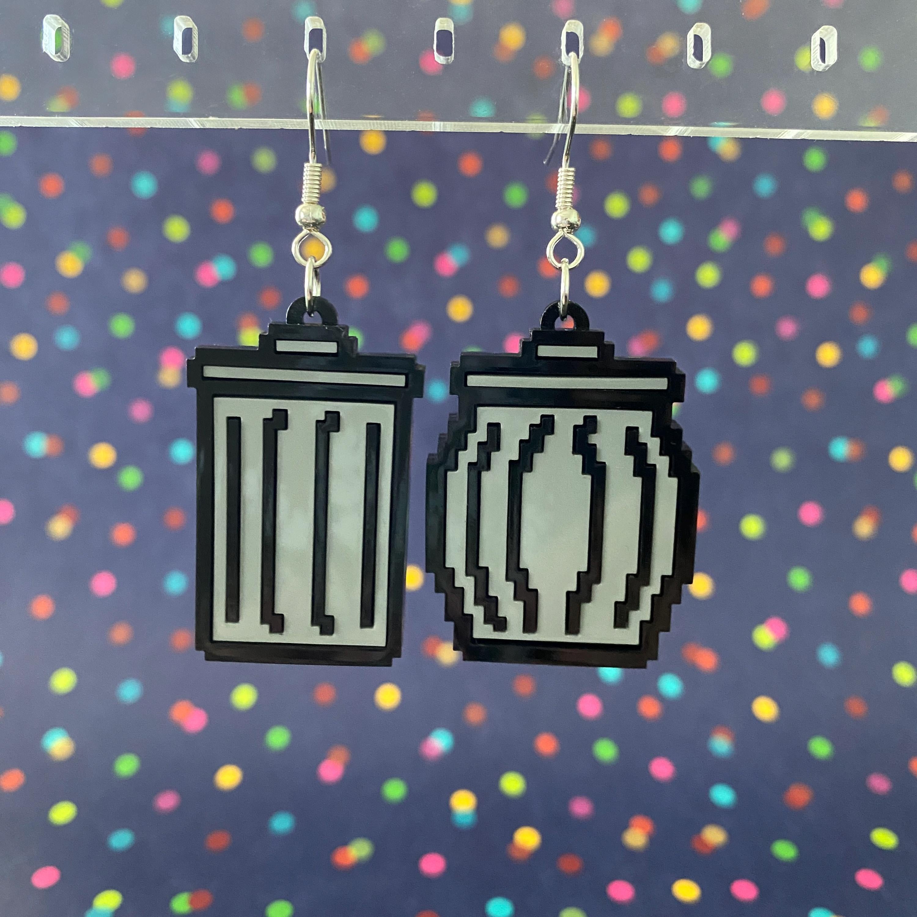 Pixel Garbage Can Dangle Earrings - Mixed