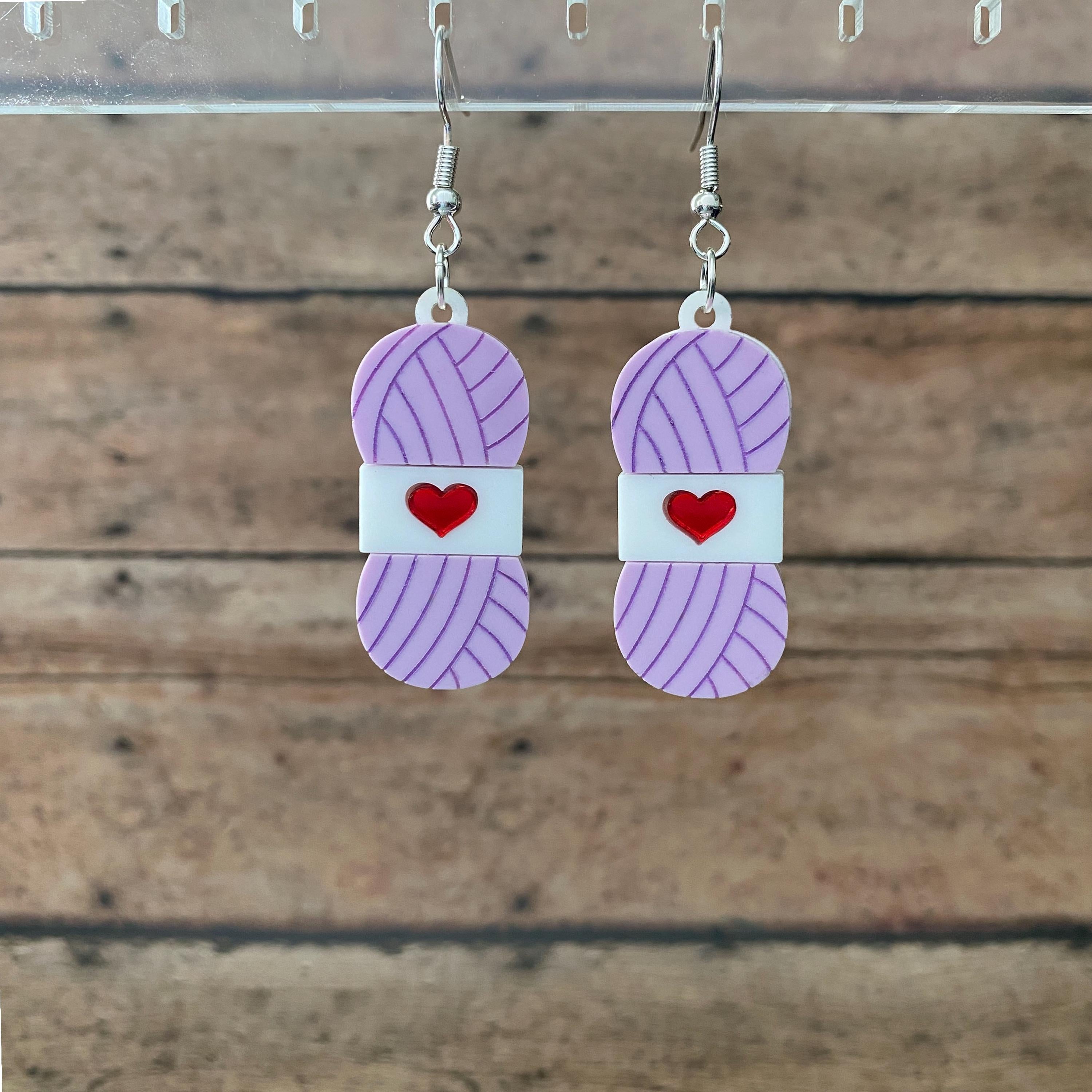 Yarn Skein Dangle Earrings - Heart Label Skein
