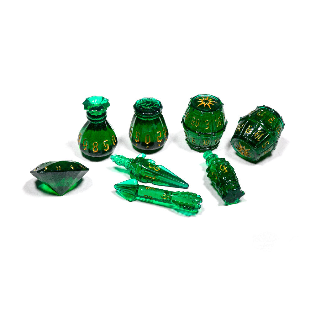POLYHERO ROGUE 8 DICE SET EMERALD EMISSARY