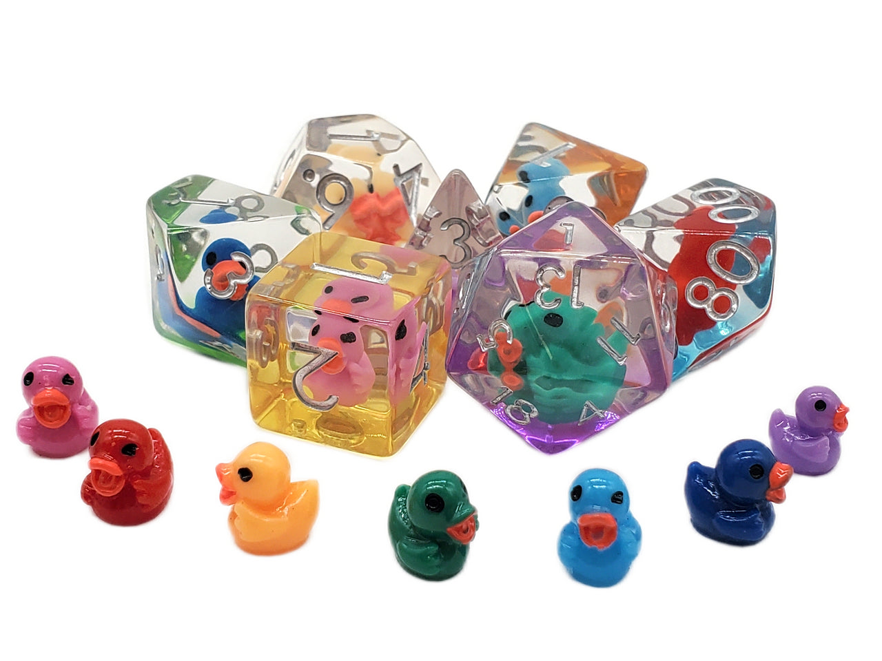 Old School 7 Piece DnD RPG Dice Set: Animal Kingdom - Duck - 7 Color
