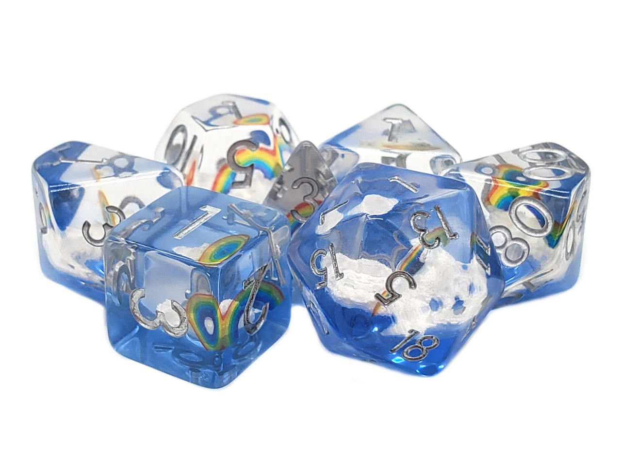 Old School 7 Piece DnD RPG Dice Set: Infused - Rainbow Heaven