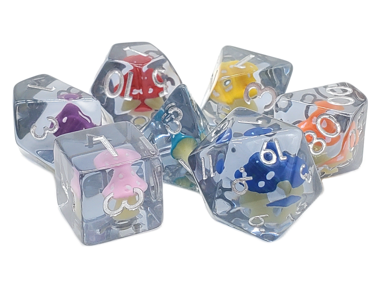 Old School 7 Piece DnD RPG Dice Set: Infused - Mushroom - Rainbow