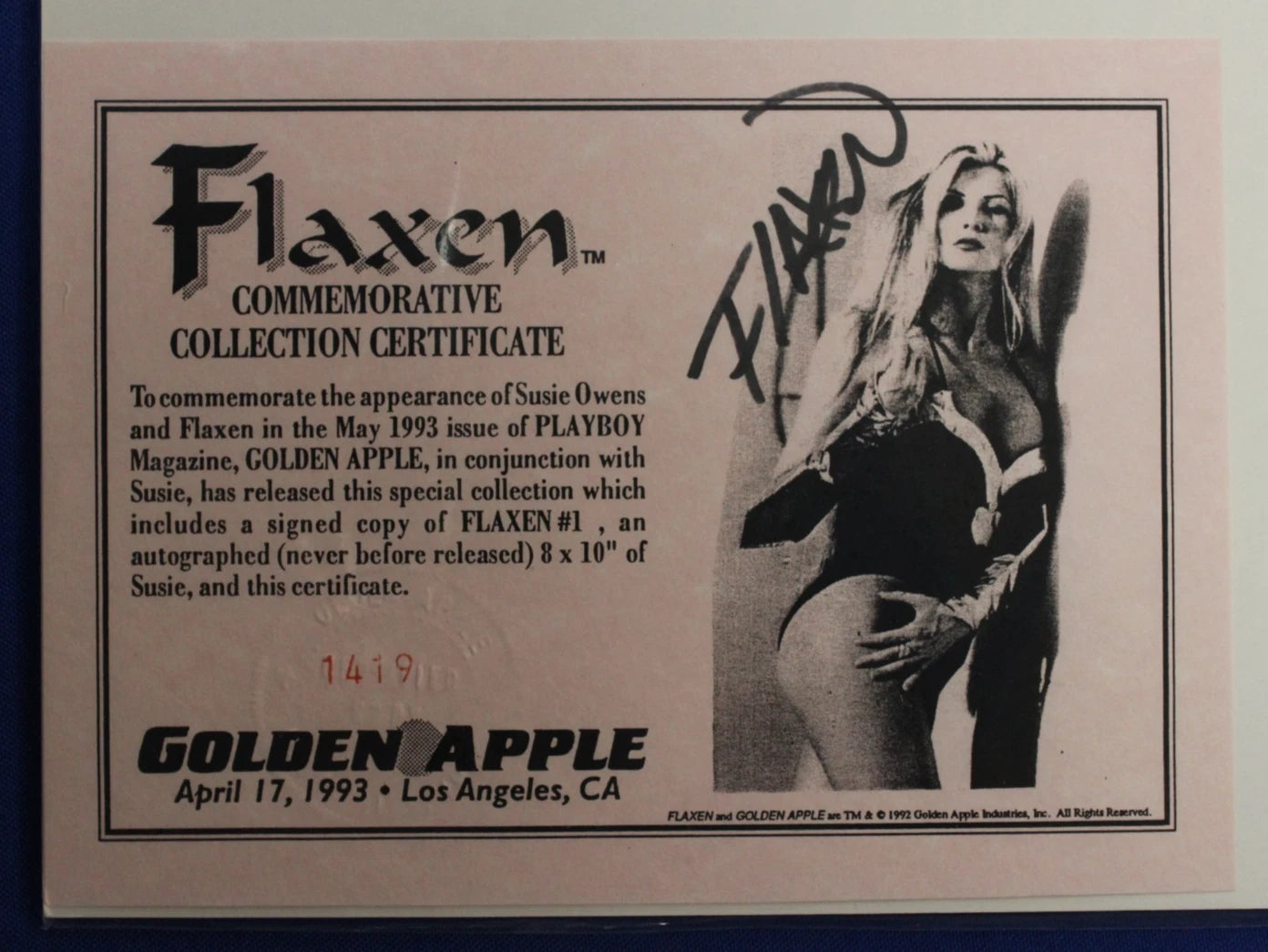Flaxen #1 & Photo SIGNED by Suzie Owens w/ COA VF/NM